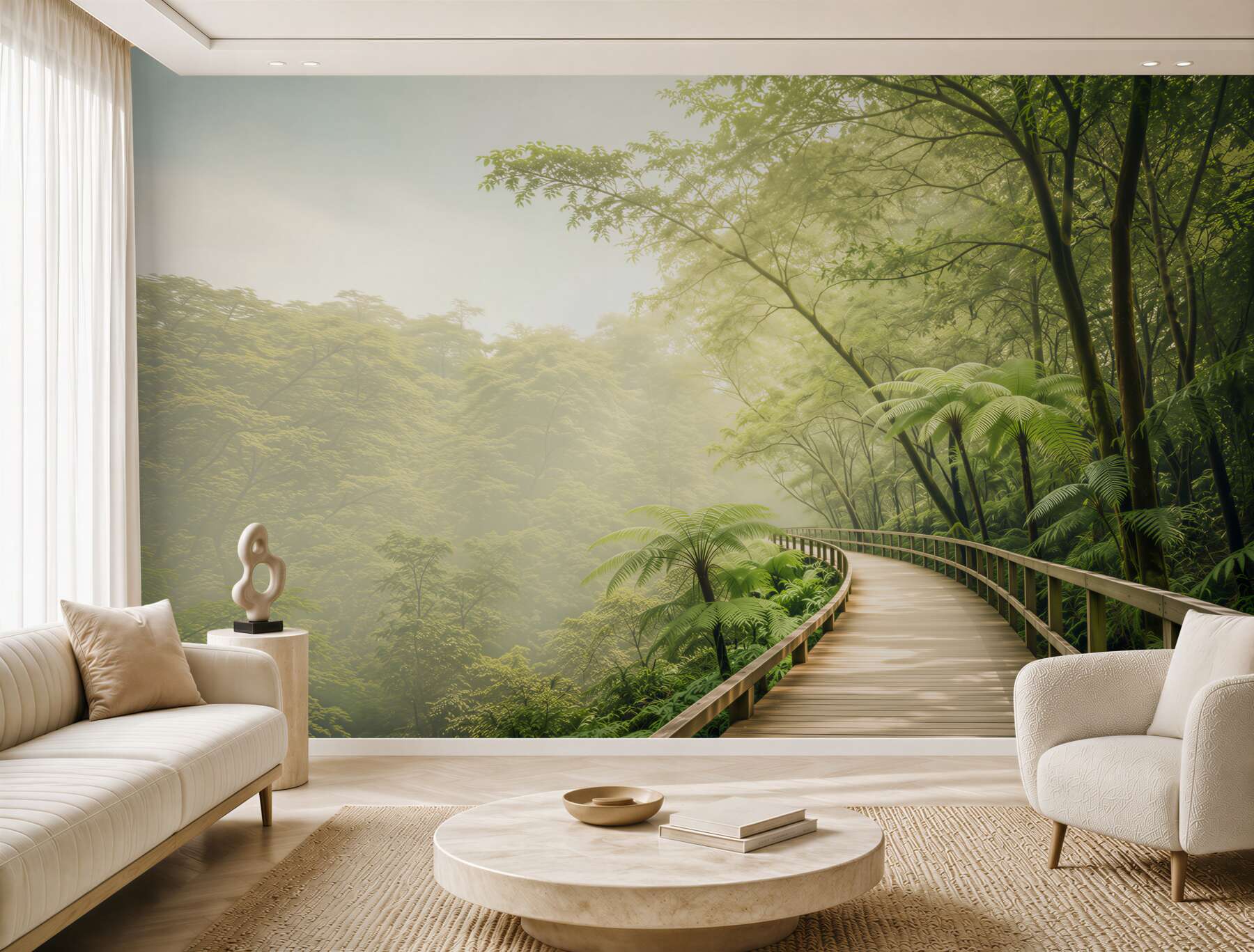 Fototapeta leśna kładka w tropikalnej mgle zielona natura?v23