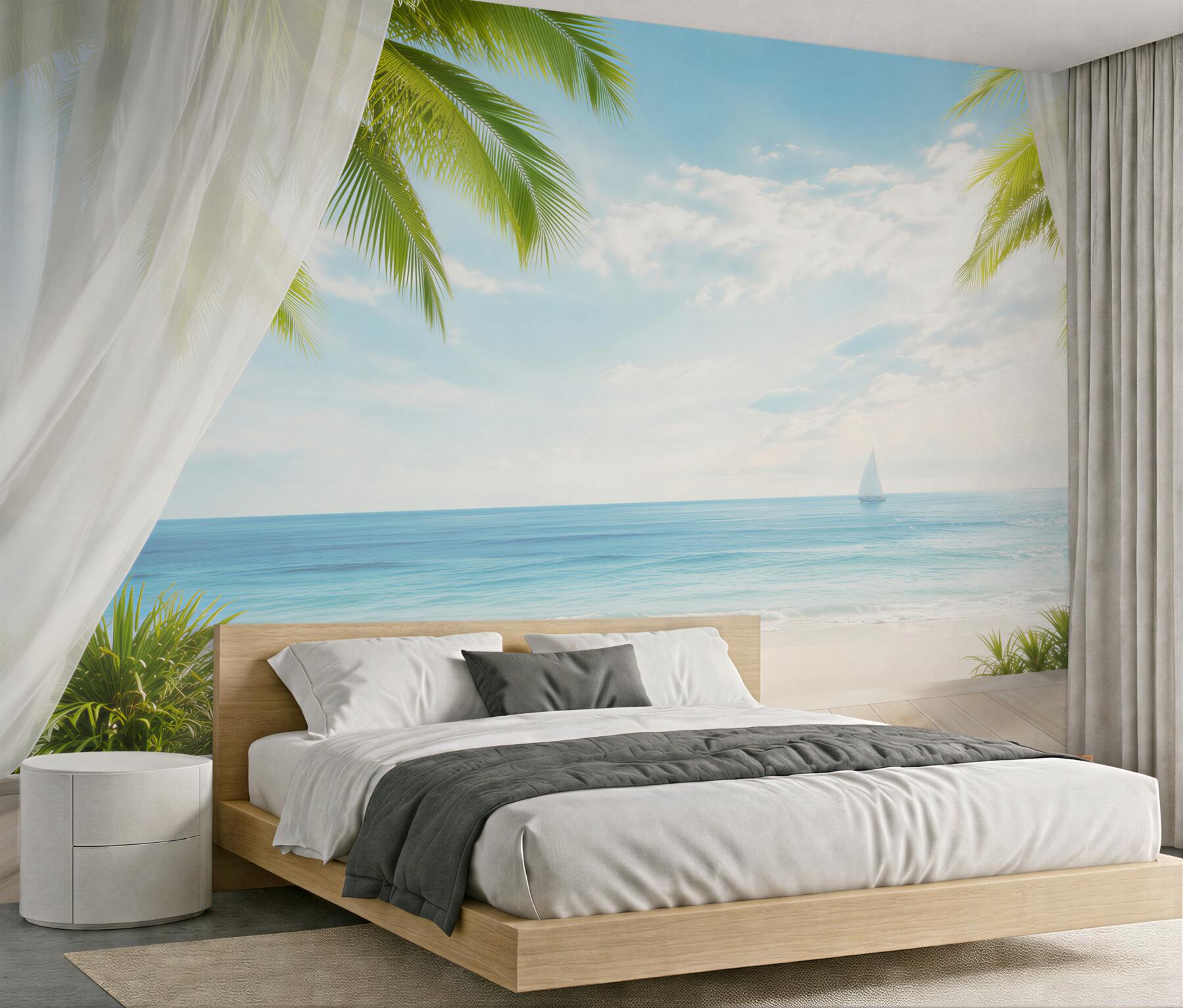 Fototapeta tropikalna plaża z palmami i widokiem na błękitne morze?v23