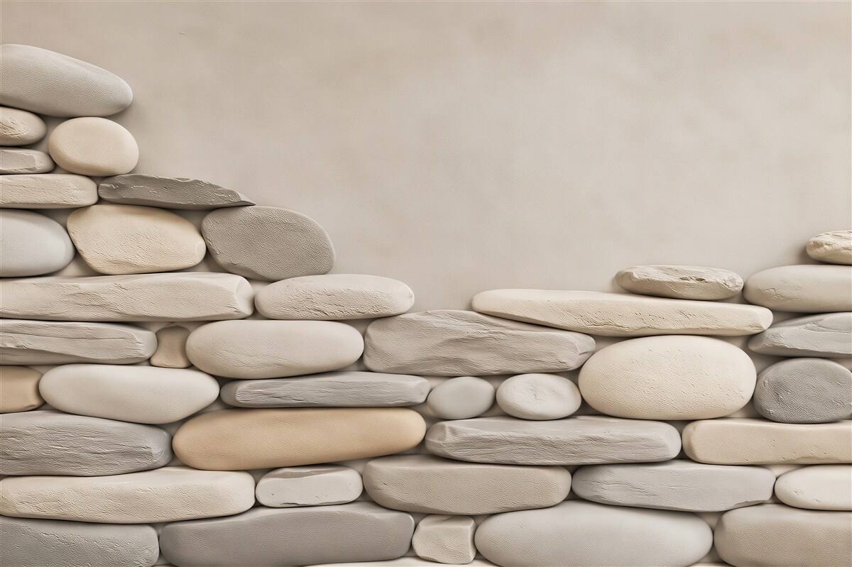 Fototapeta białe otoczaki ułożone w mur naturalna dekoracja spa