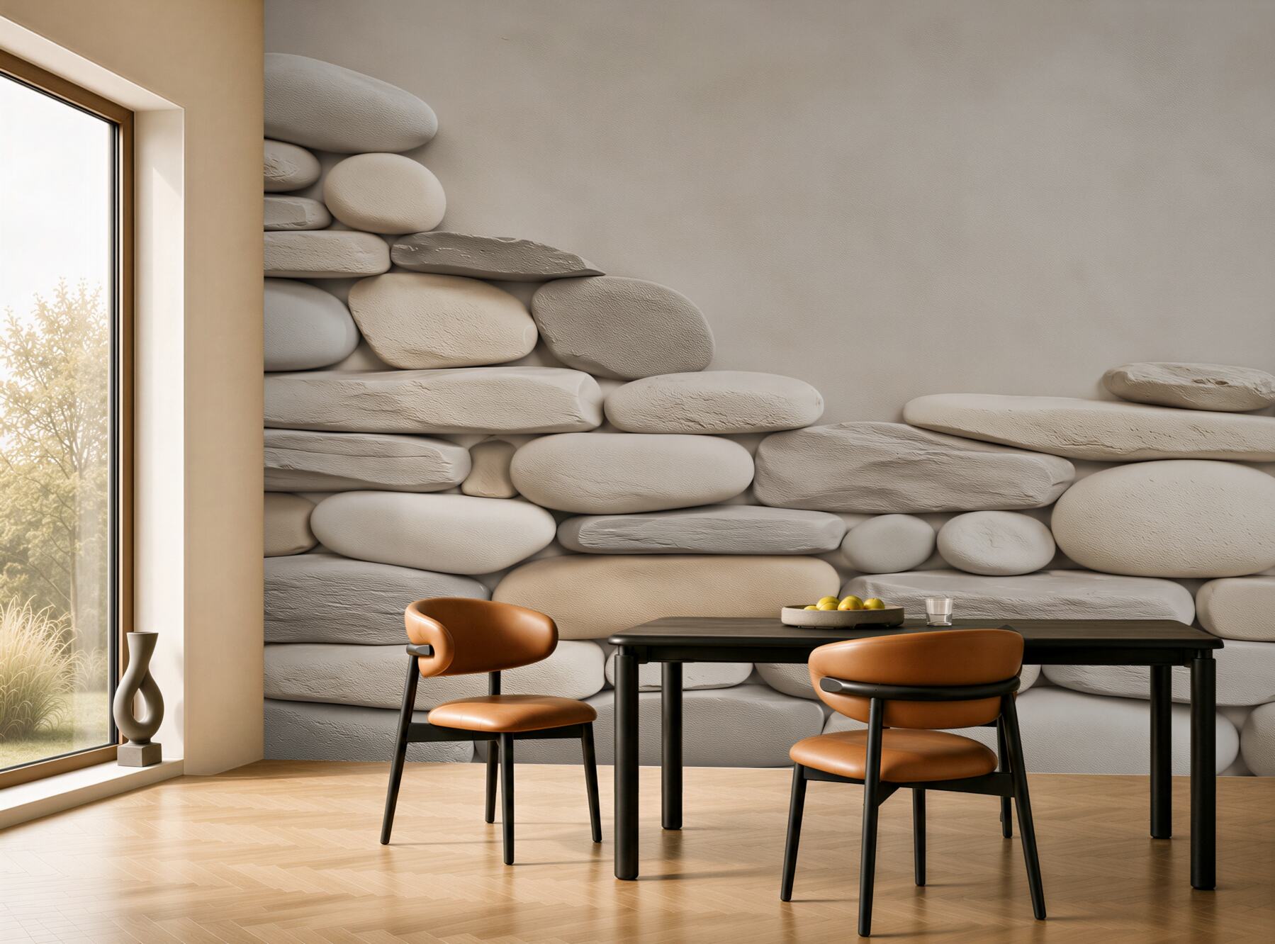 Fototapeta białe otoczaki ułożone w mur naturalna dekoracja spa?v23