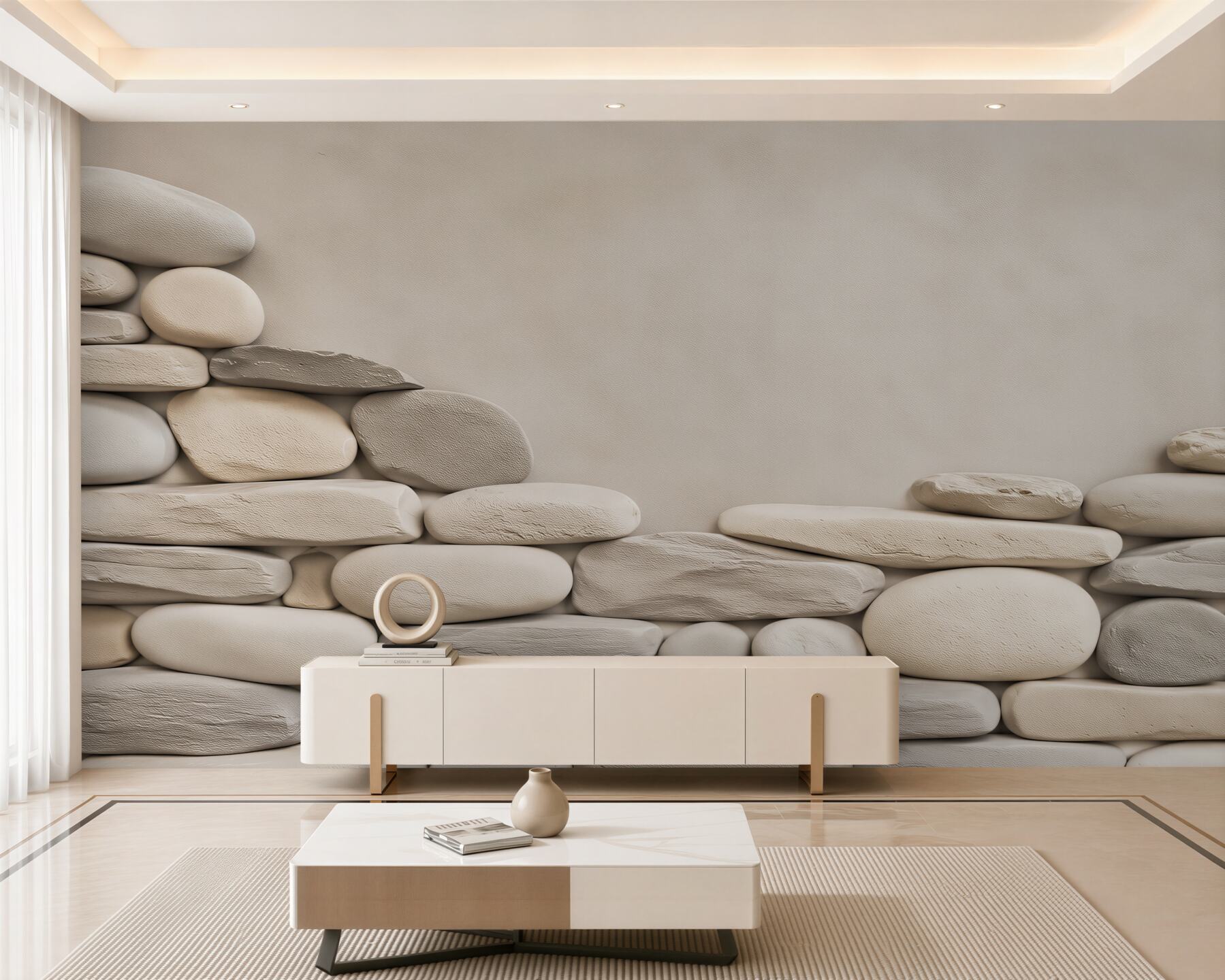 Fototapeta białe otoczaki ułożone w mur naturalna dekoracja spa?v23