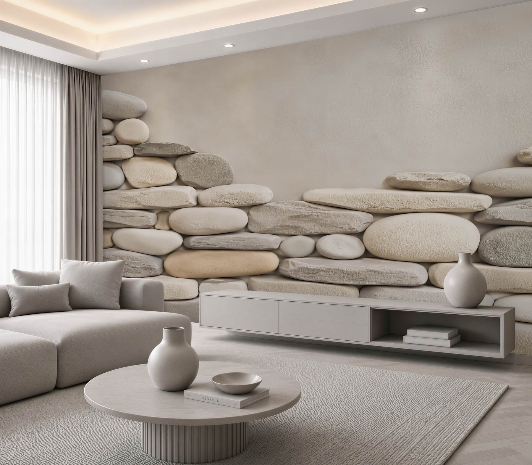 Fototapeta białe otoczaki ułożone w mur naturalna dekoracja spa?v23
