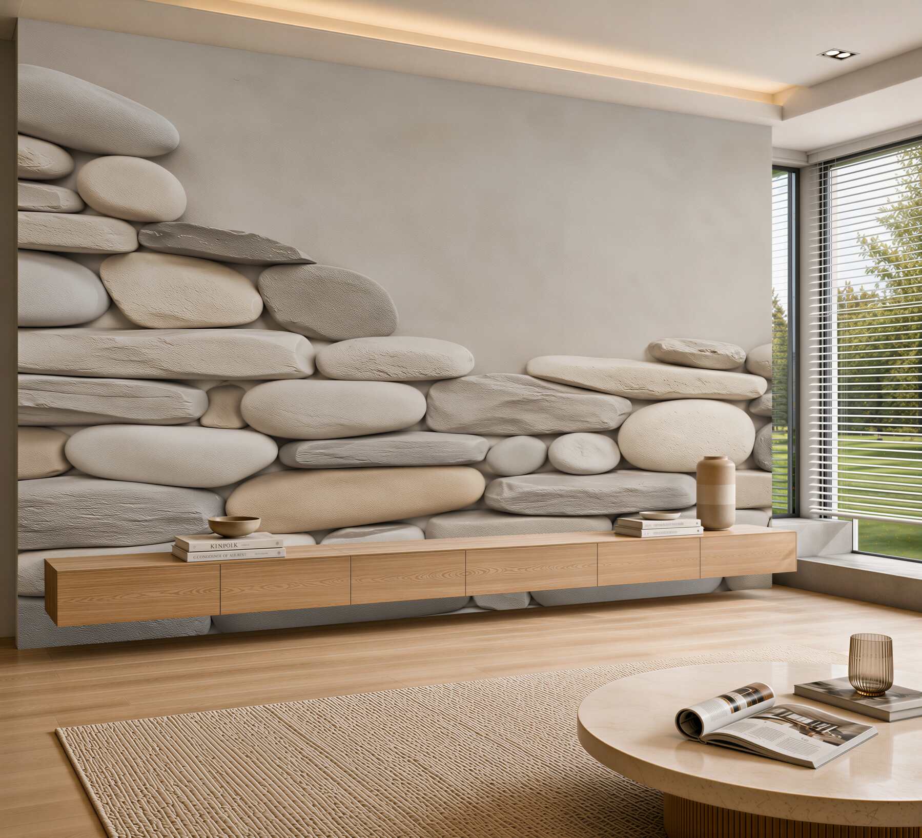 Fototapeta białe otoczaki ułożone w mur naturalna dekoracja spa?v23