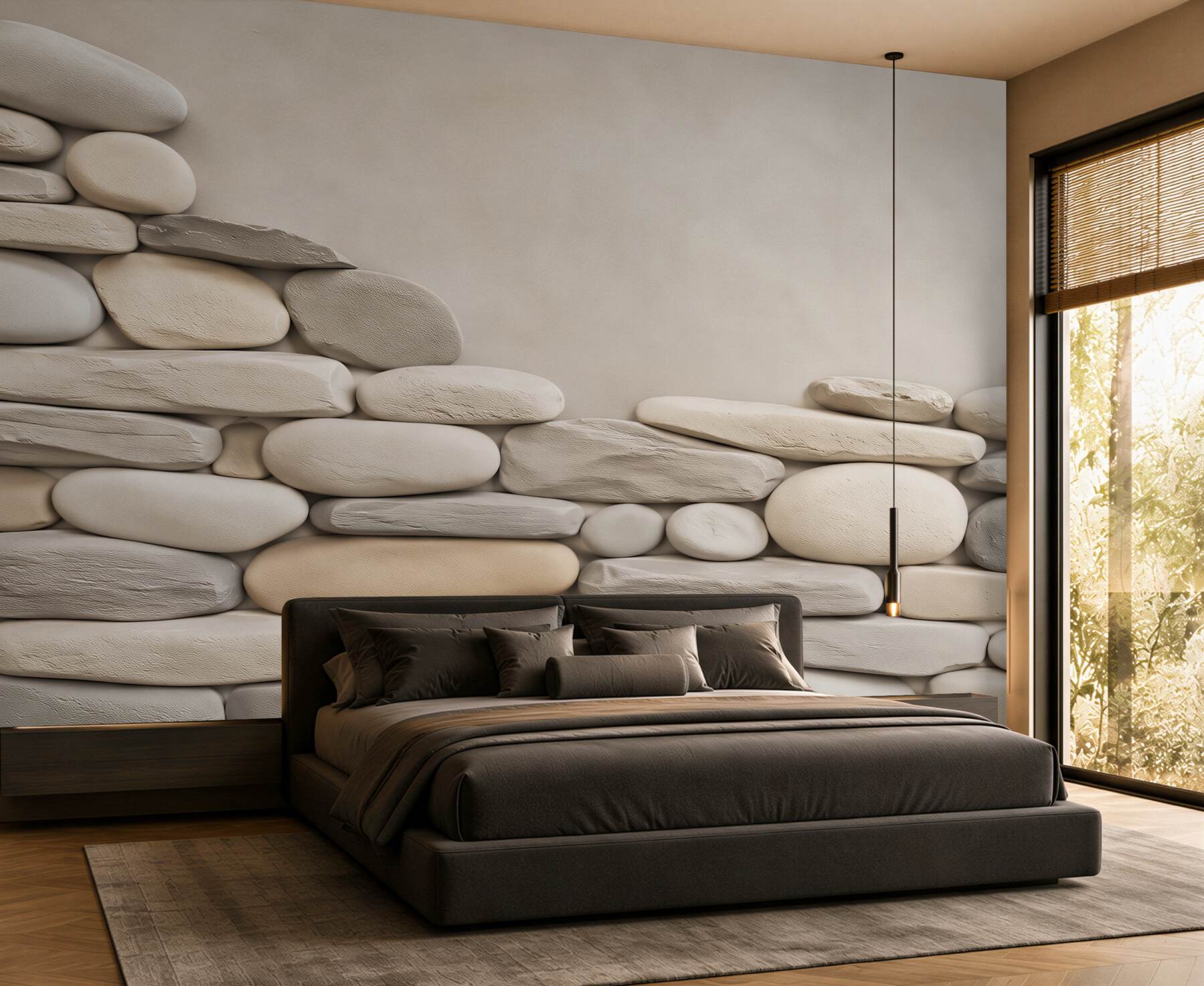Fototapeta białe otoczaki ułożone w mur naturalna dekoracja spa?v23