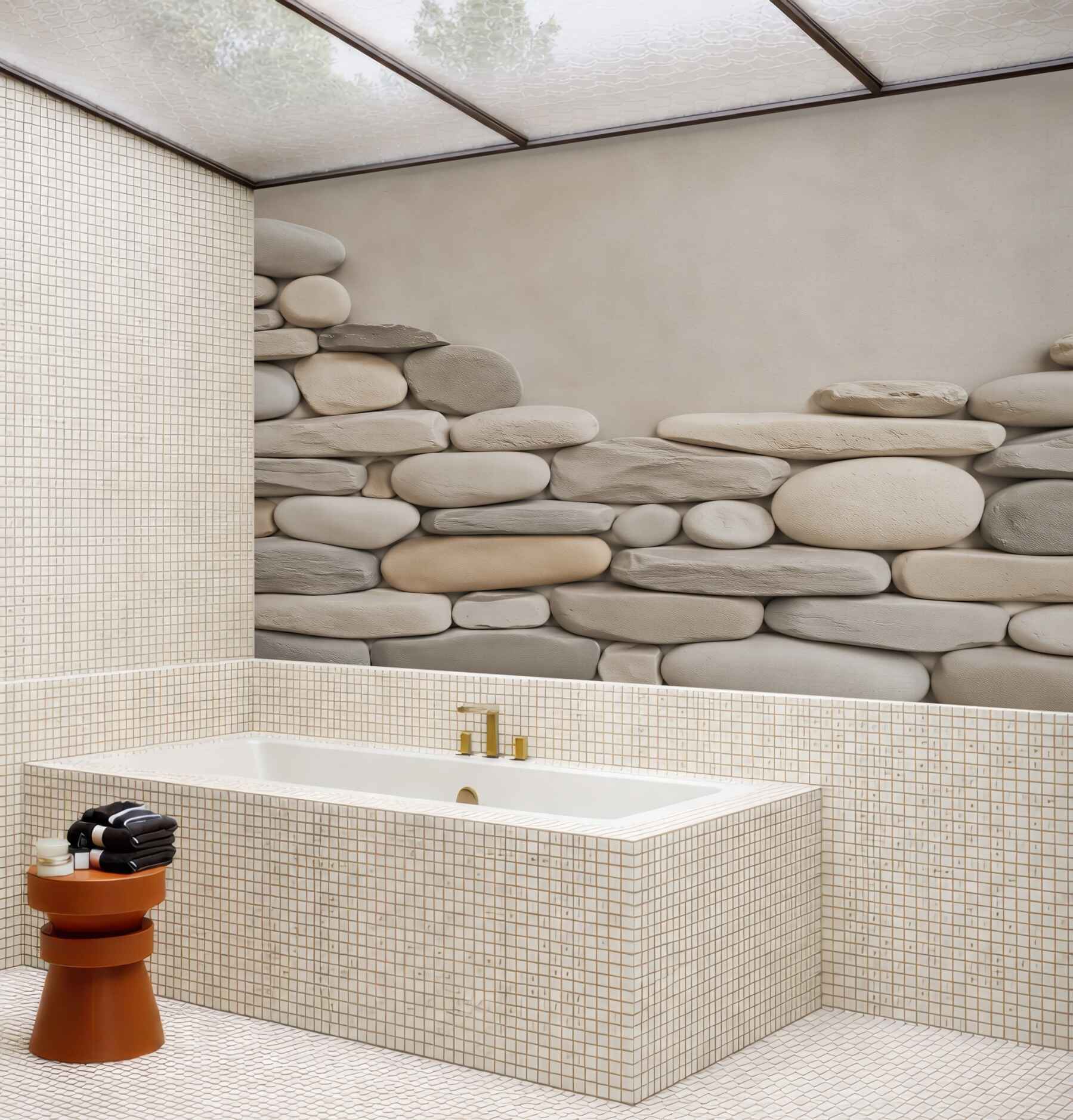 Fototapeta białe otoczaki ułożone w mur naturalna dekoracja spa?v23