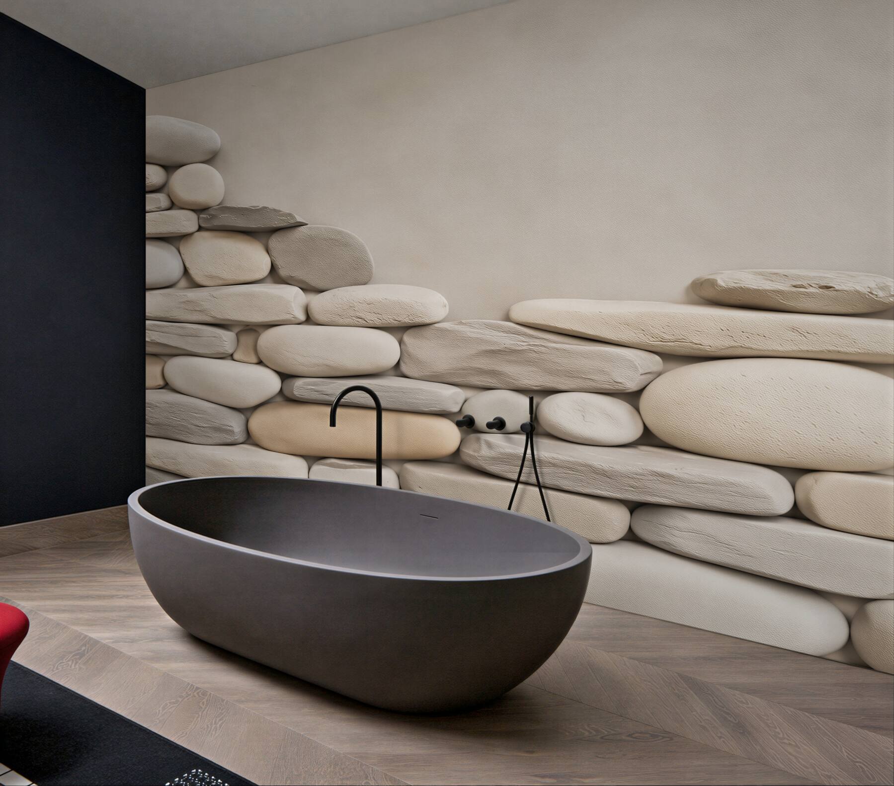Fototapeta białe otoczaki ułożone w mur naturalna dekoracja spa?v23