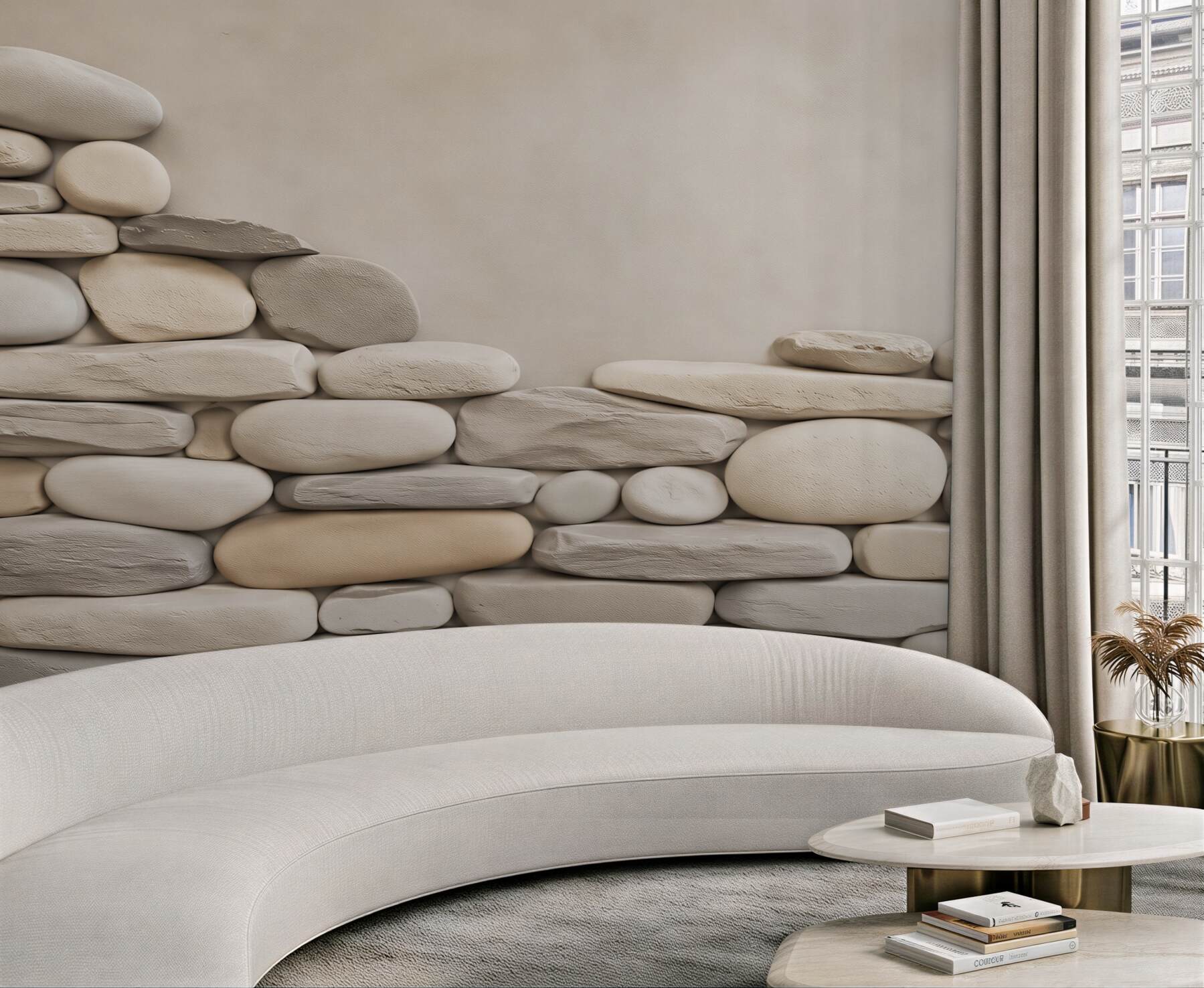 Fototapeta białe otoczaki ułożone w mur naturalna dekoracja spa?v23