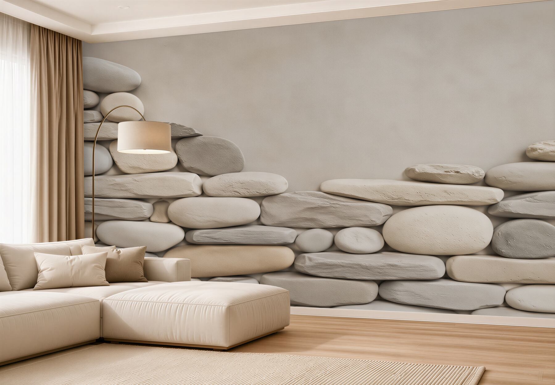 Fototapeta białe otoczaki ułożone w mur naturalna dekoracja spa?v23