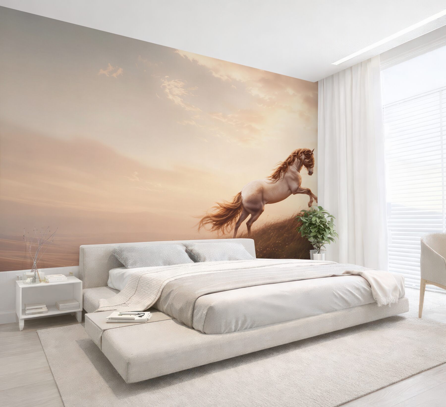 Fototapeta wspięty koń na wzgórzu o zachodzie słońca?v23