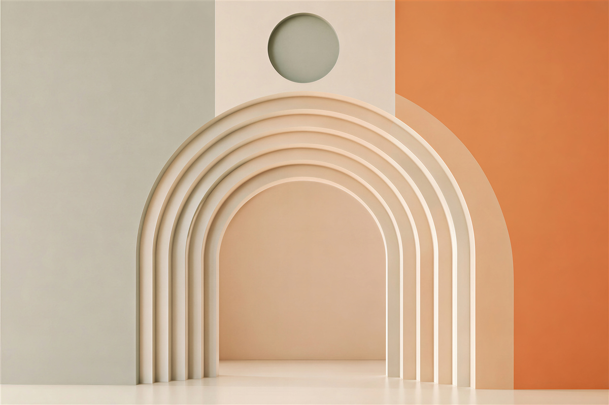 Fototapeta geometryczne łuki beżowo brzoskwiniowe nowoczesne 3D