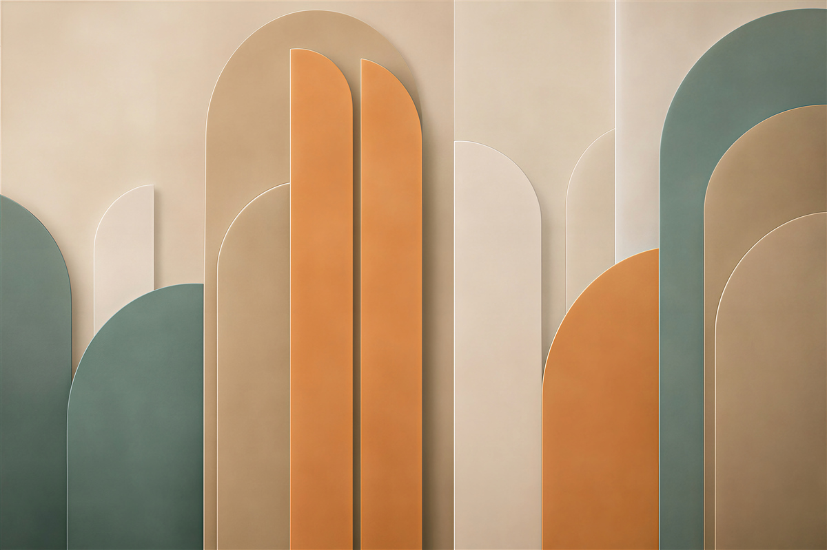Fototapeta geometryczne łuki beżowo zielone w stylu art déco