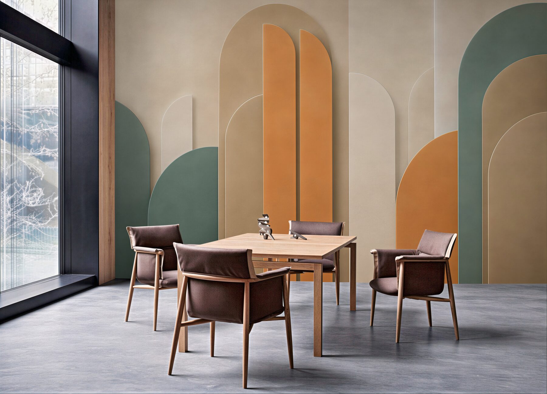 Fototapeta geometryczne łuki beżowo zielone w stylu art déco?v23