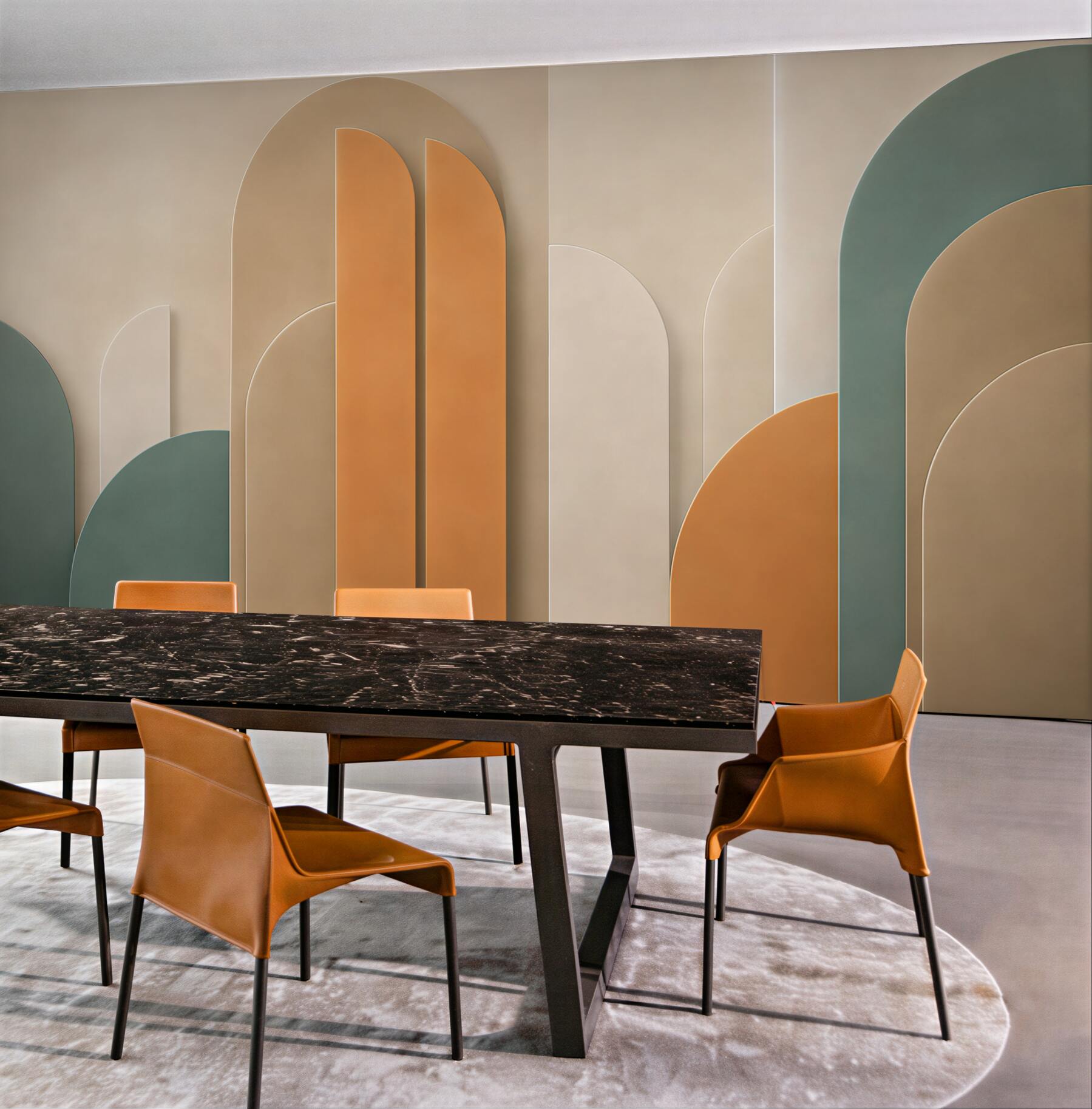 Fototapeta geometryczne łuki beżowo zielone w stylu art déco?v23