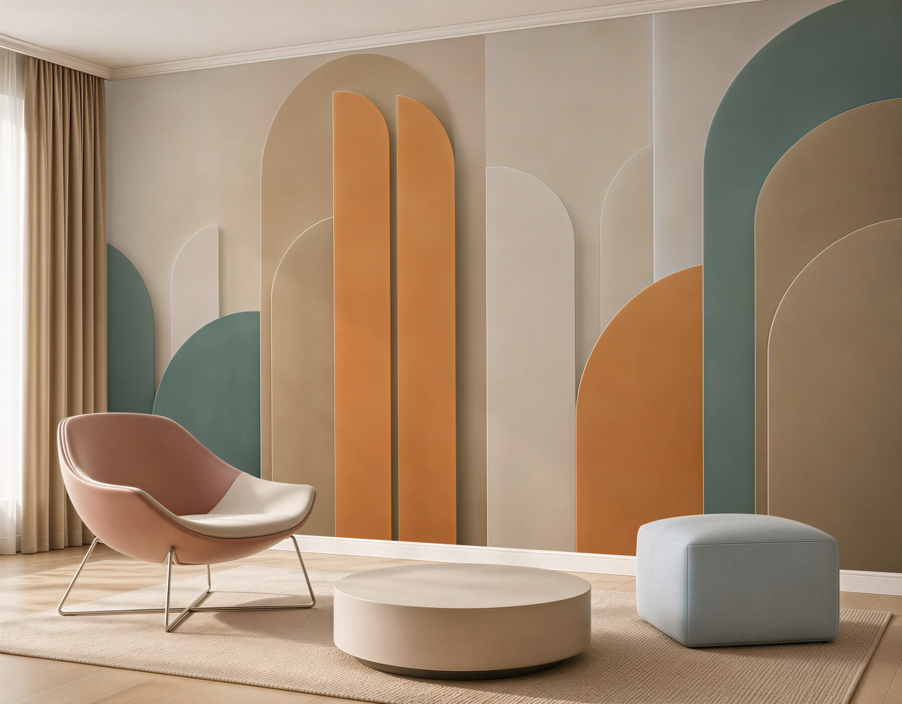 Fototapeta geometryczne łuki beżowo zielone w stylu art déco?v23