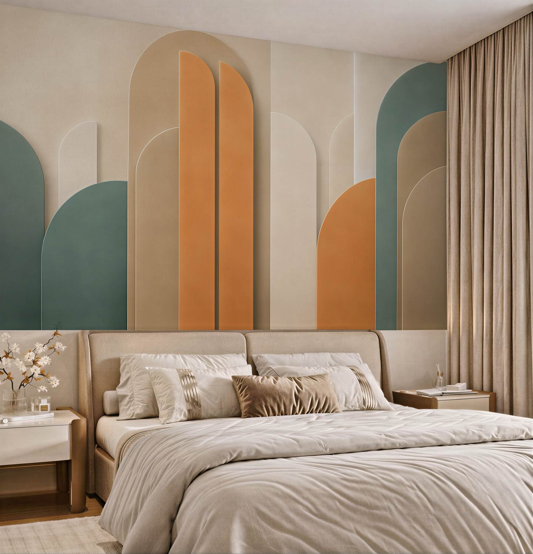 Fototapeta geometryczne łuki beżowo zielone w stylu art déco?v23