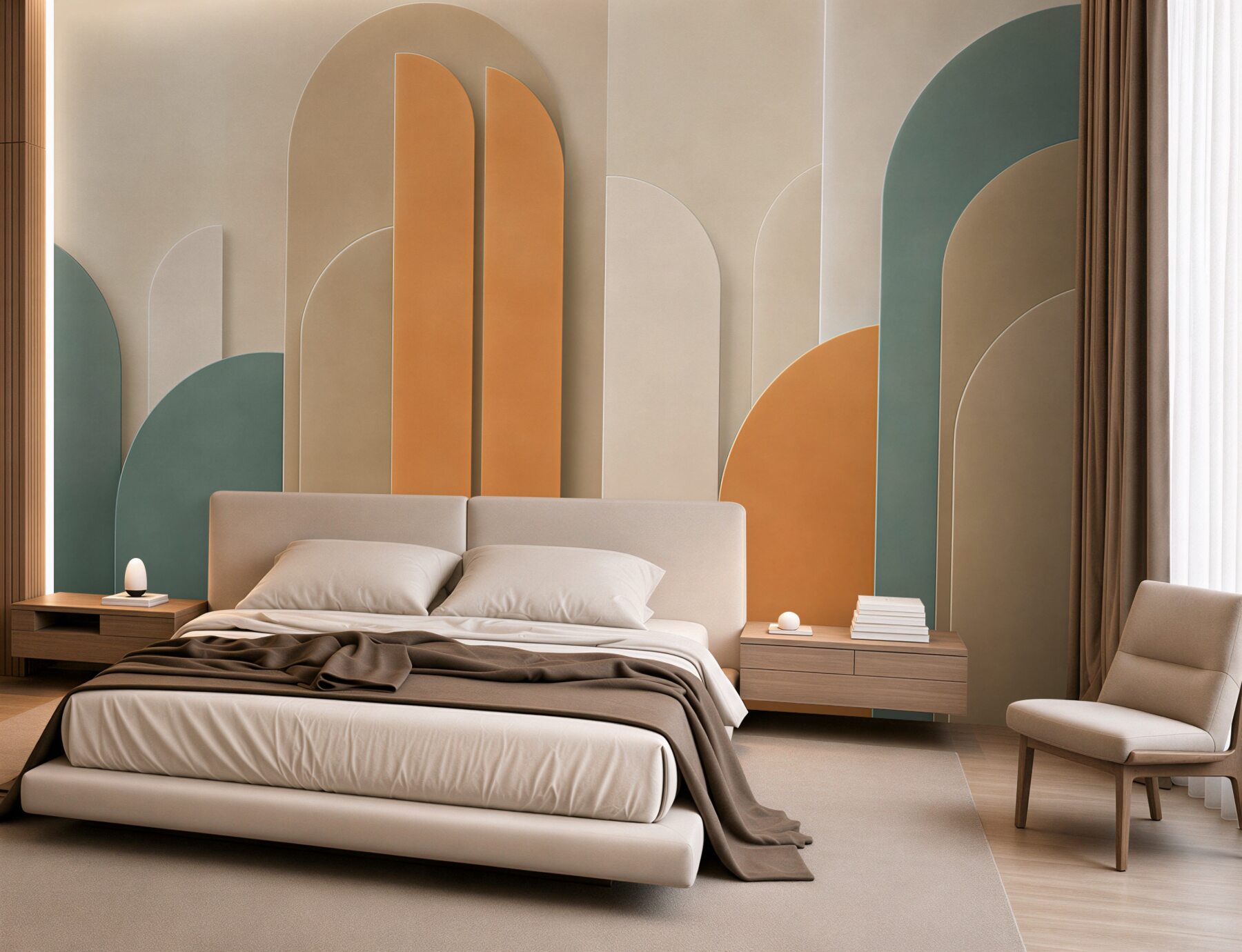 Fototapeta geometryczne łuki beżowo zielone w stylu art déco?v23