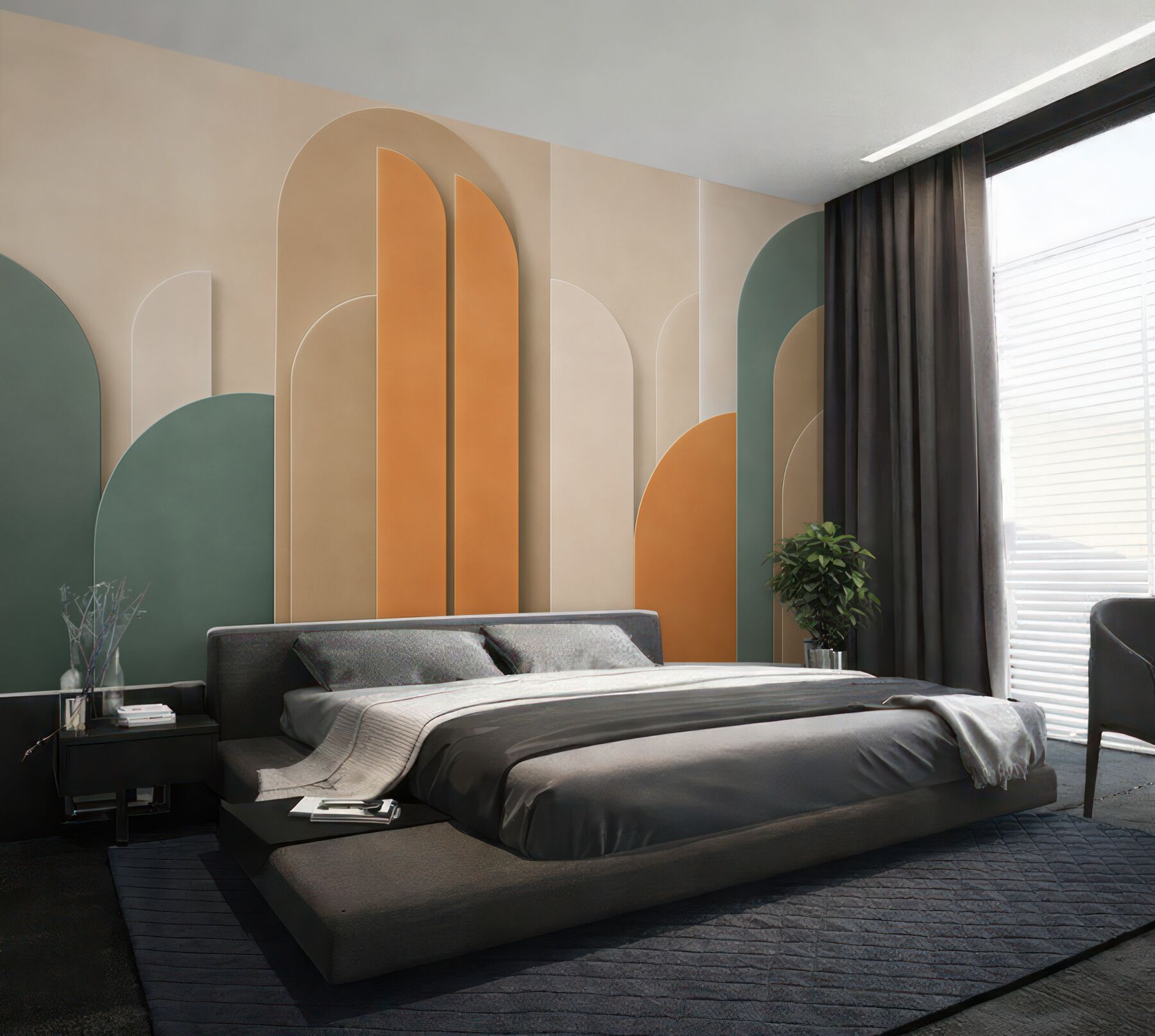 Fototapeta geometryczne łuki beżowo zielone w stylu art déco?v23
