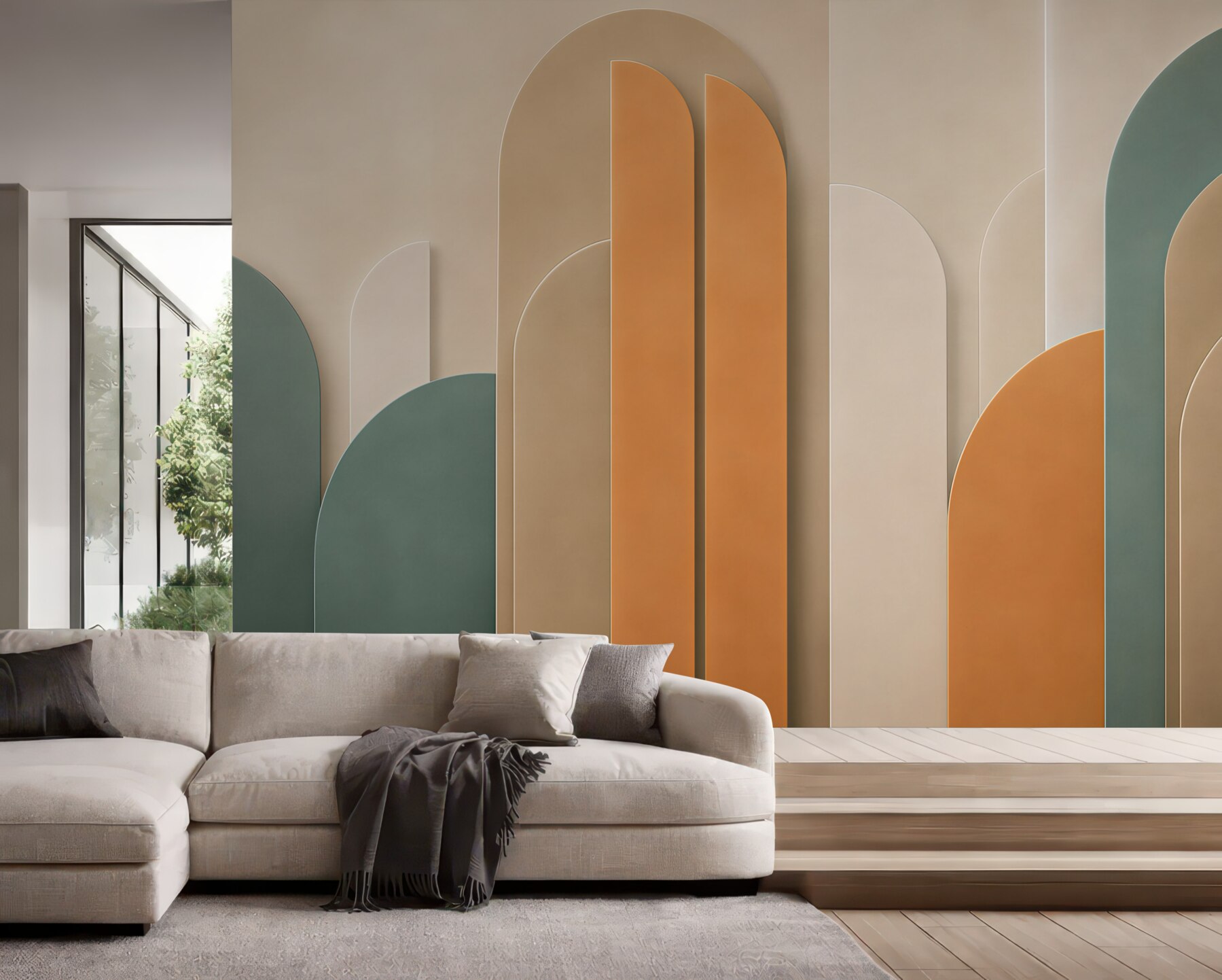 Fototapeta geometryczne łuki beżowo zielone w stylu art déco?v23