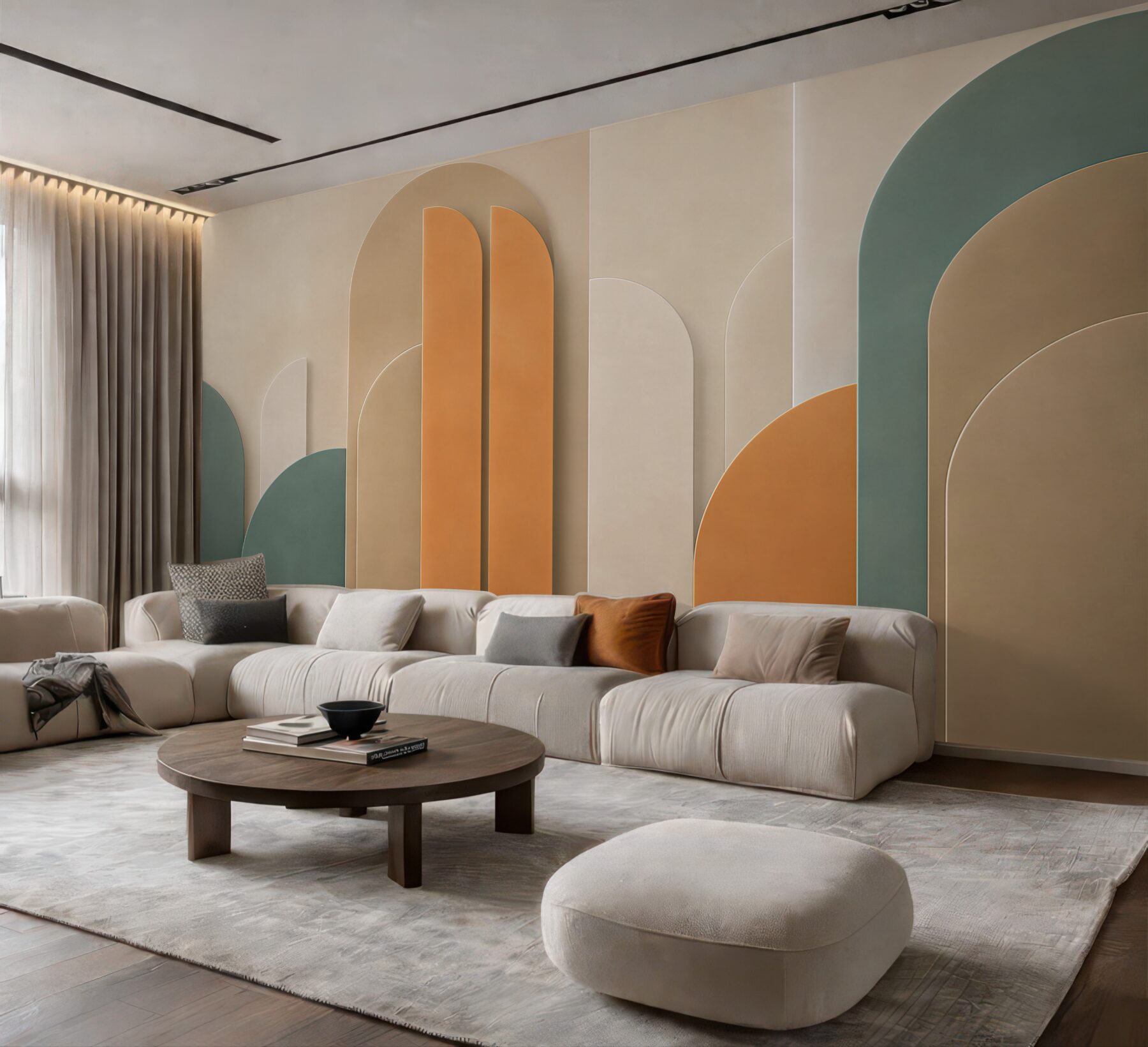 Fototapeta geometryczne łuki beżowo zielone w stylu art déco?v23