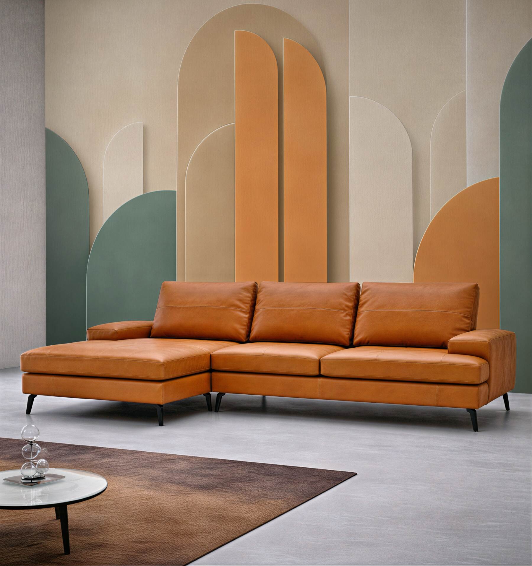 Fototapeta geometryczne łuki beżowo zielone w stylu art déco?v23