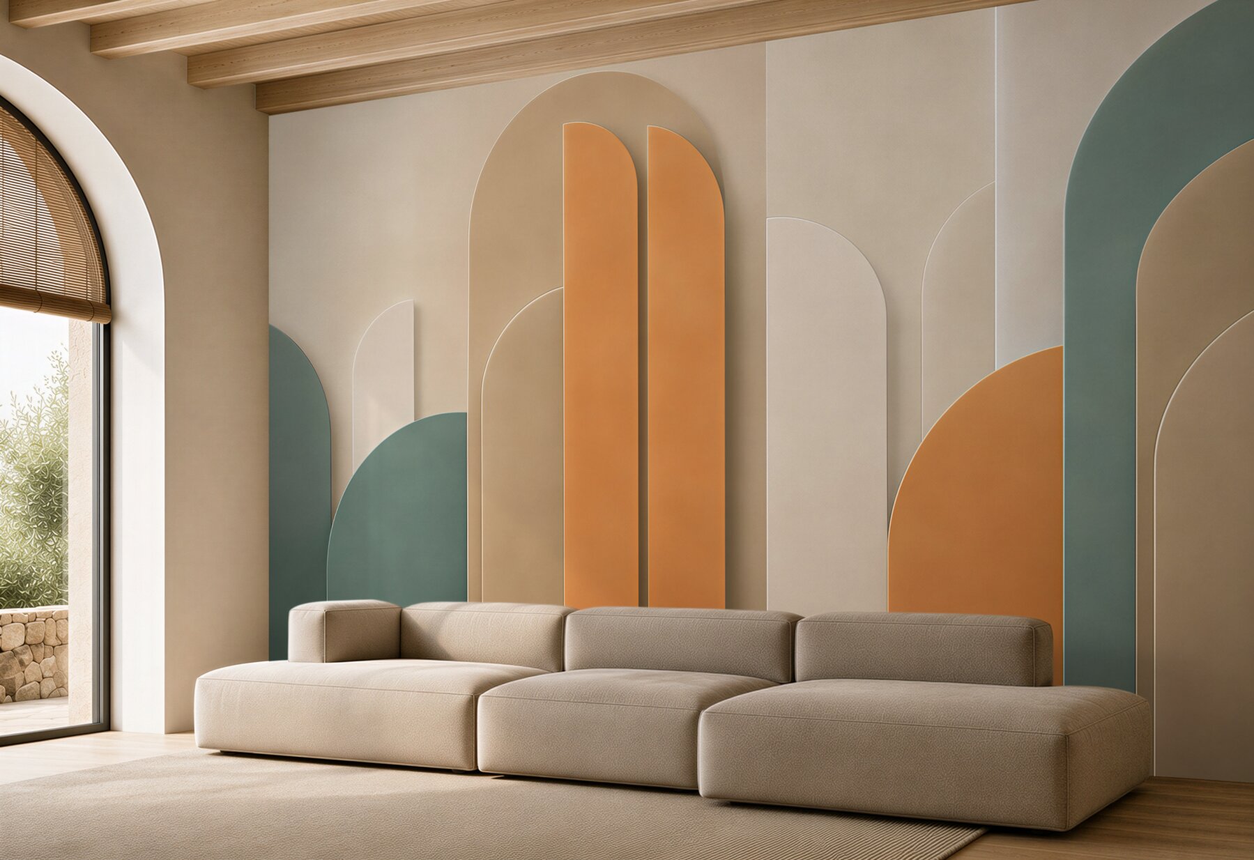 Fototapeta geometryczne łuki beżowo zielone w stylu art déco?v23