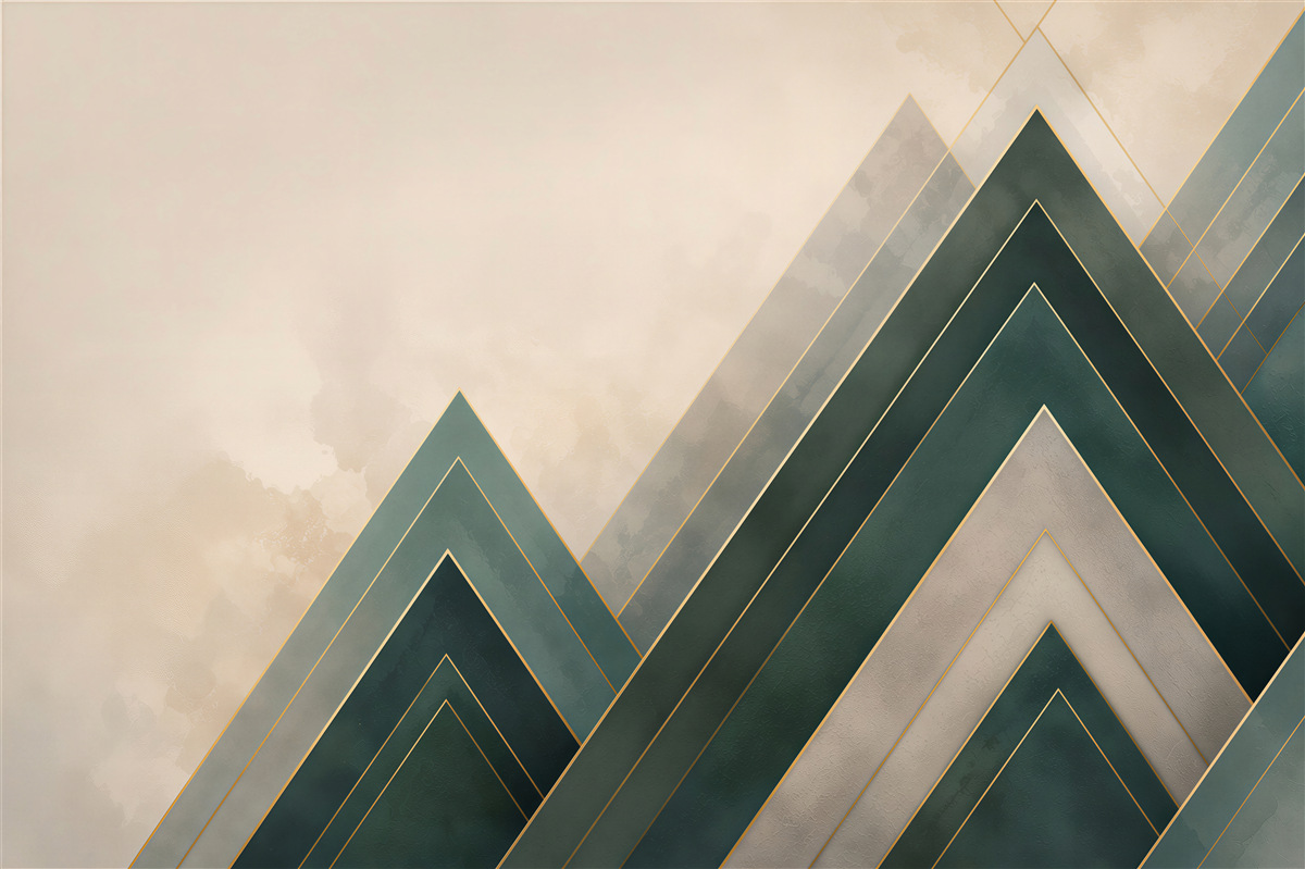 Fototapeta geometryczne zygzaki zielono beżowe ze złotymi liniami