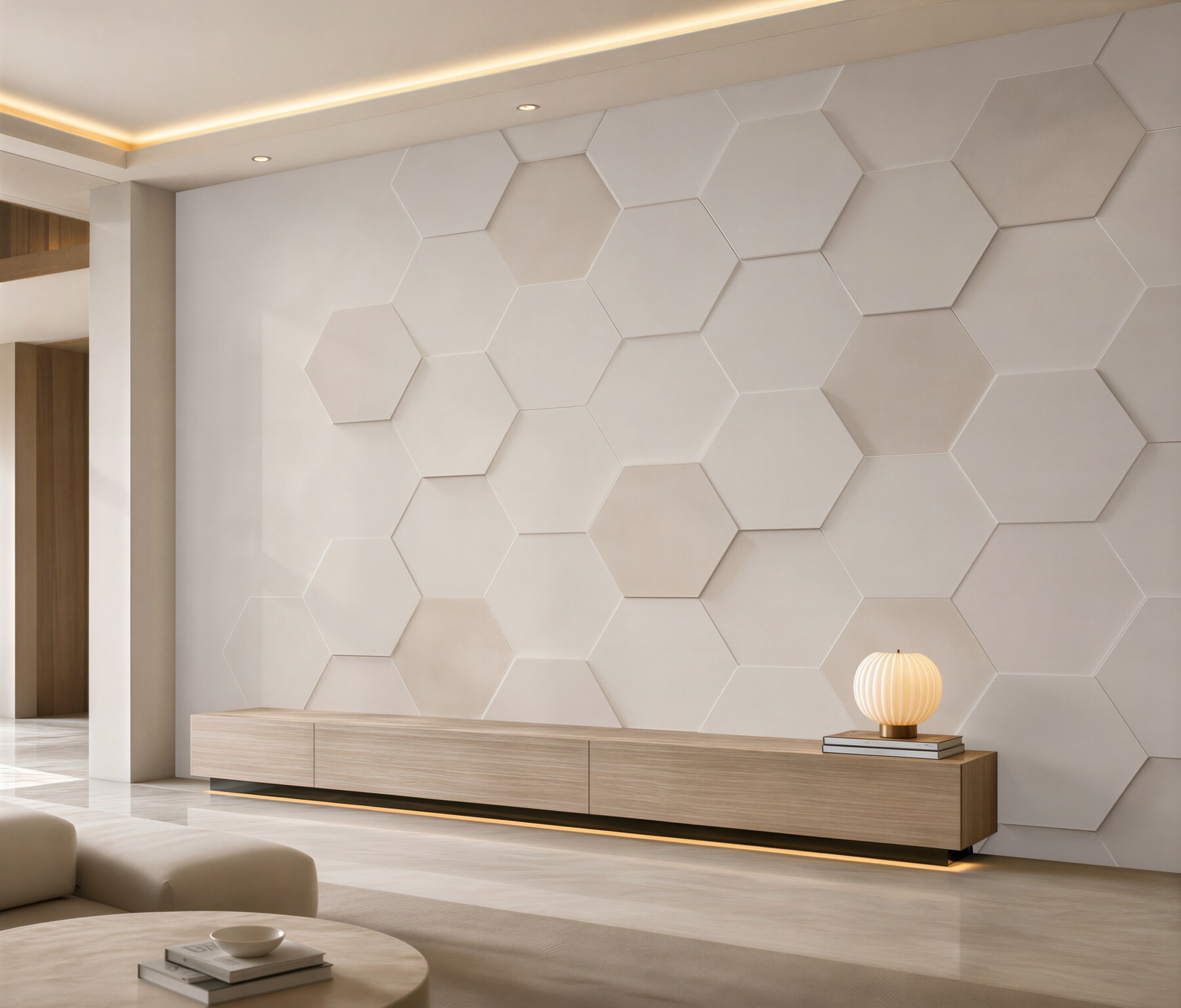 Fototapeta geometryczne heksagony beżowe nowoczesny efekt 3D?v23