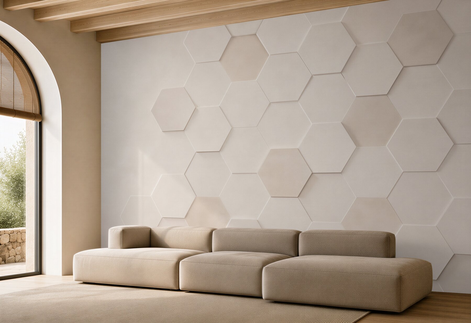 Fototapeta geometryczne heksagony beżowe nowoczesny efekt 3D?v23