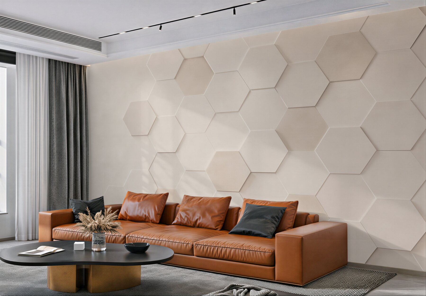 Fototapeta geometryczne heksagony beżowe nowoczesny efekt 3D