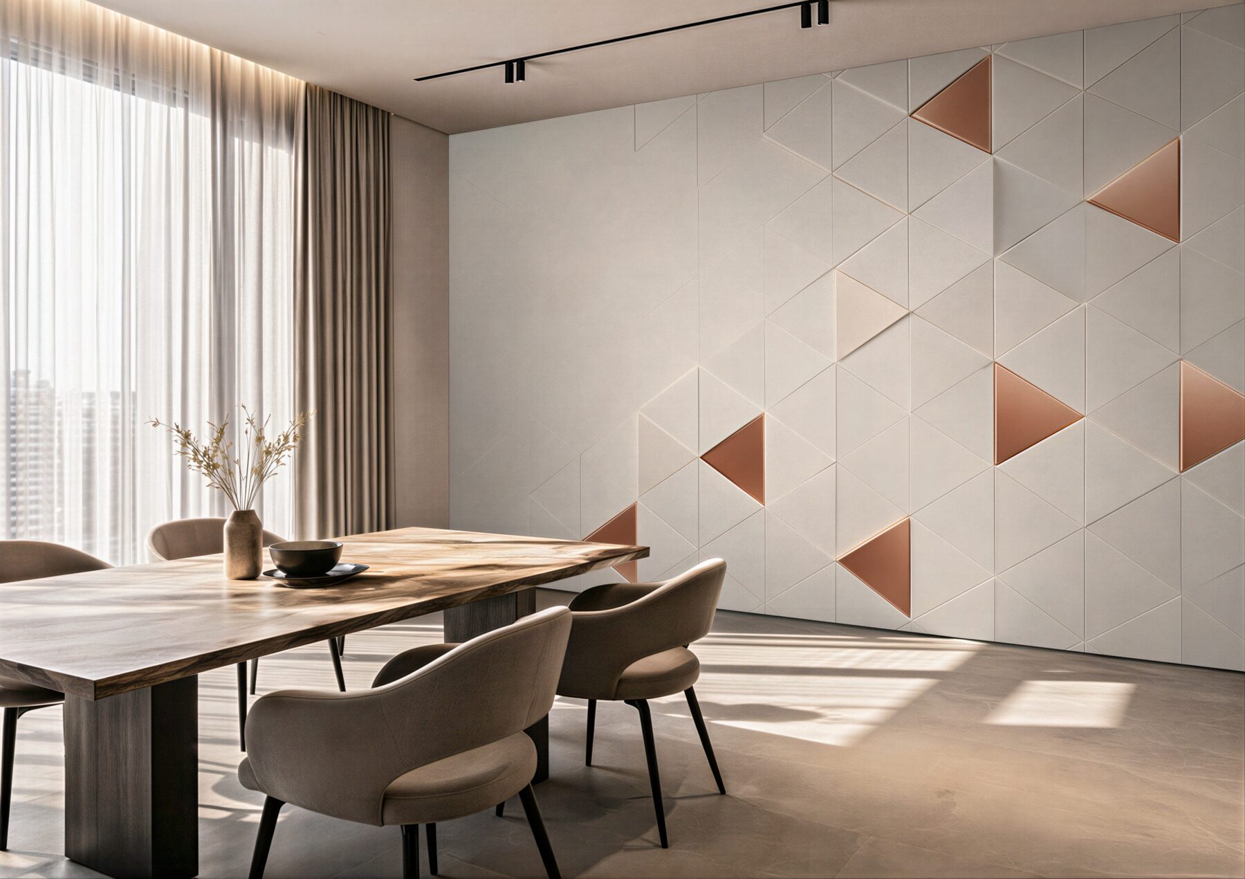 Fototapeta geometryczne trójkąty beżowe z miedzianymi akcentami 3D?v23