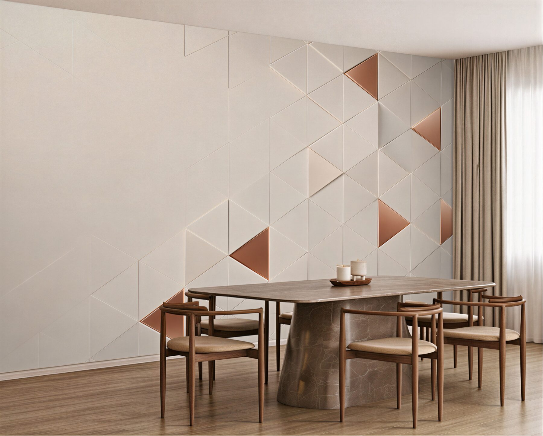 Fototapeta geometryczne trójkąty beżowe z miedzianymi akcentami 3D?v23