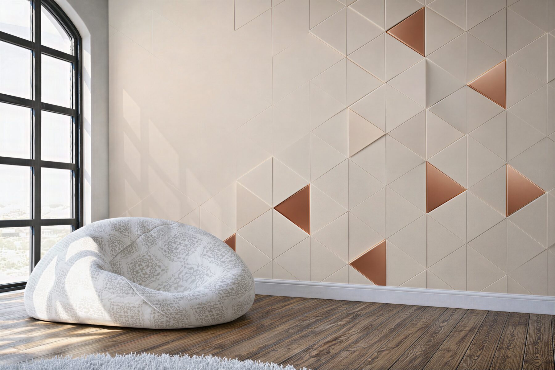 Fototapeta geometryczne trójkąty beżowe z miedzianymi akcentami 3D?v23