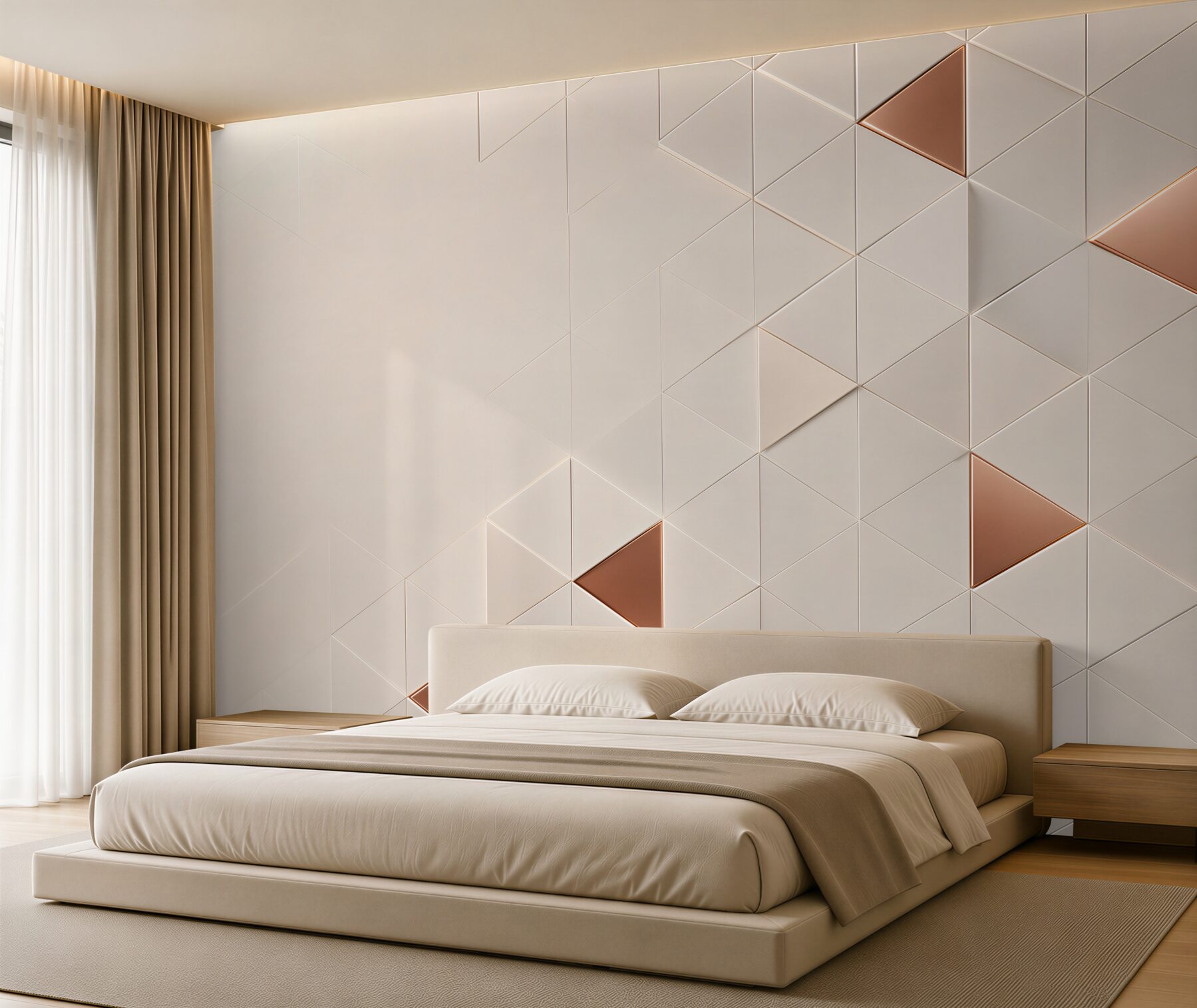 Fototapeta geometryczne trójkąty beżowe z miedzianymi akcentami 3D?v23