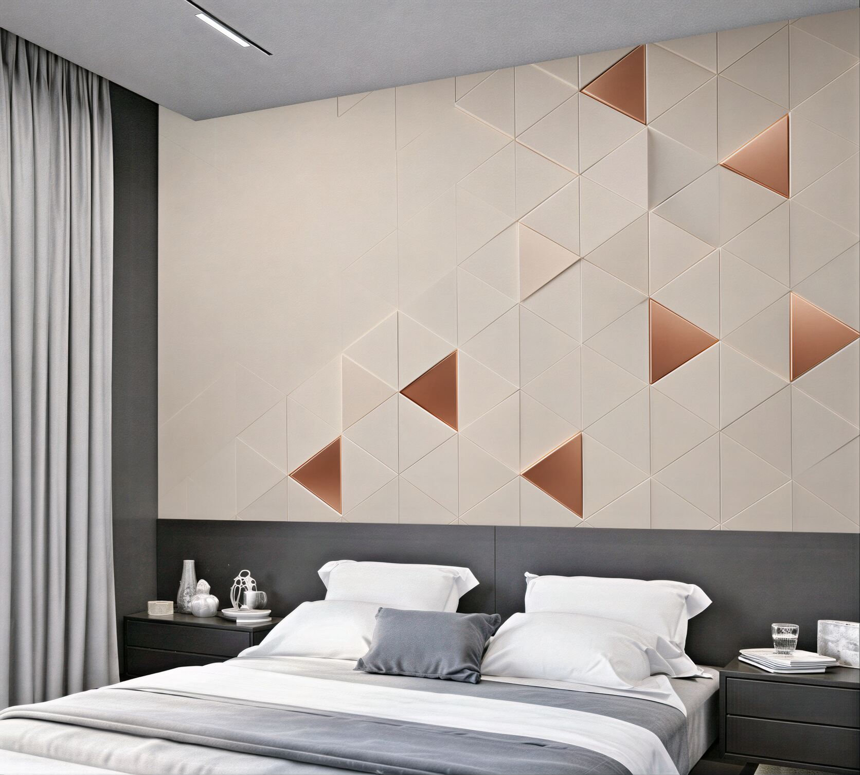 Fototapeta geometryczne trójkąty beżowe z miedzianymi akcentami 3D