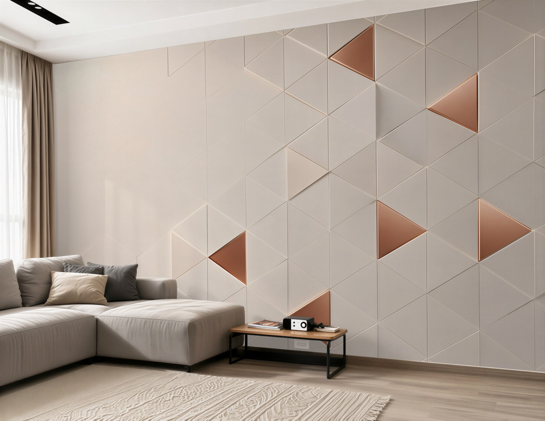 Fototapeta geometryczne trójkąty beżowe z miedzianymi akcentami 3D?v23