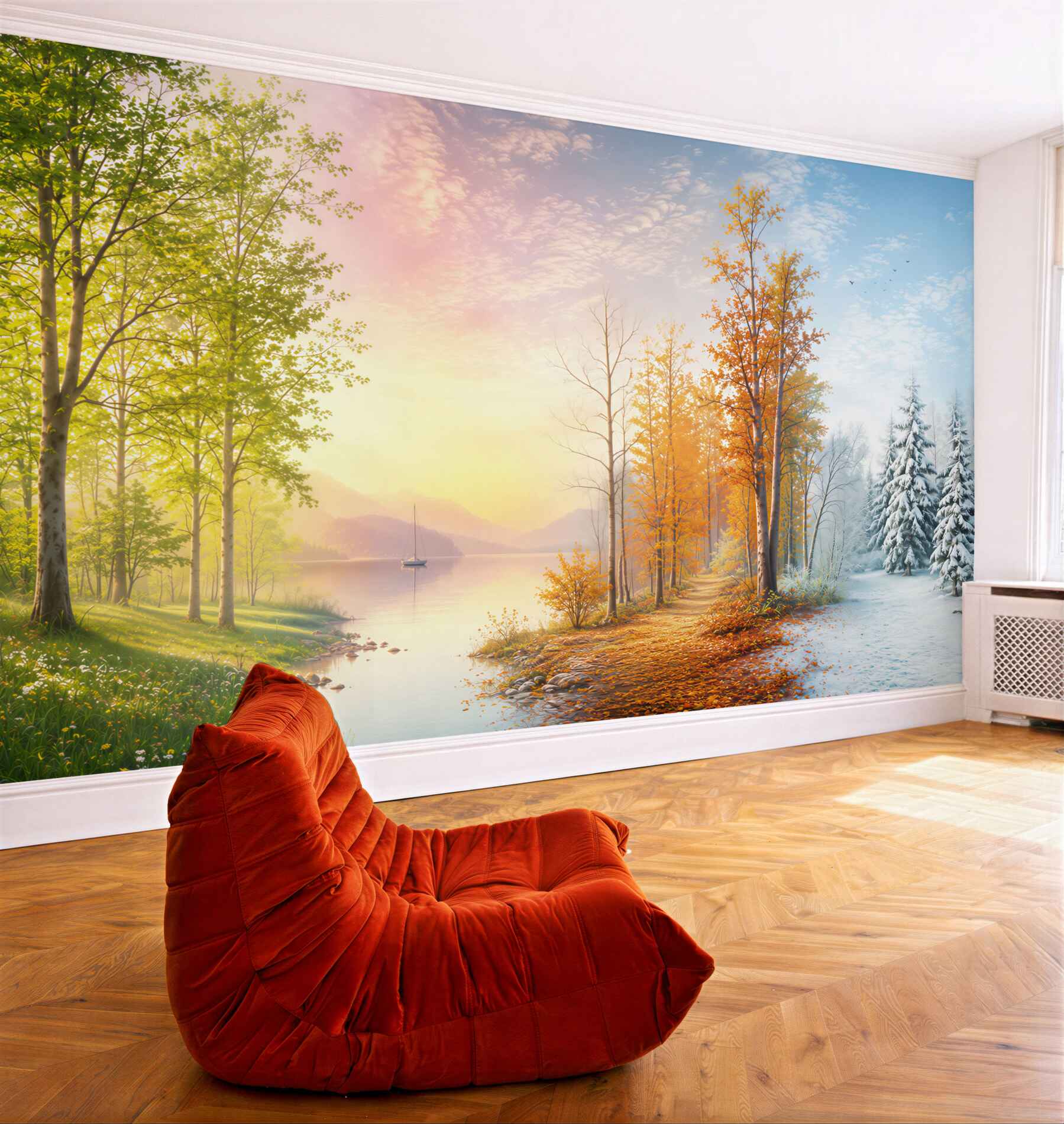 Fototapeta las nad jeziorem cztery pory roku o wschodzie słońca?v23