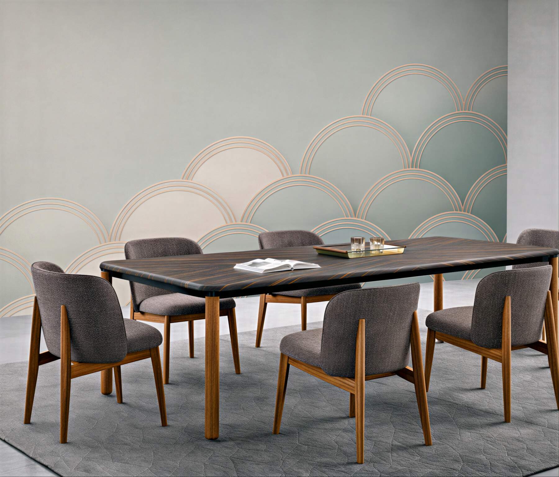 Fototapeta geometryczne łuki pastelowe beżowo niebieskie art déco?v23