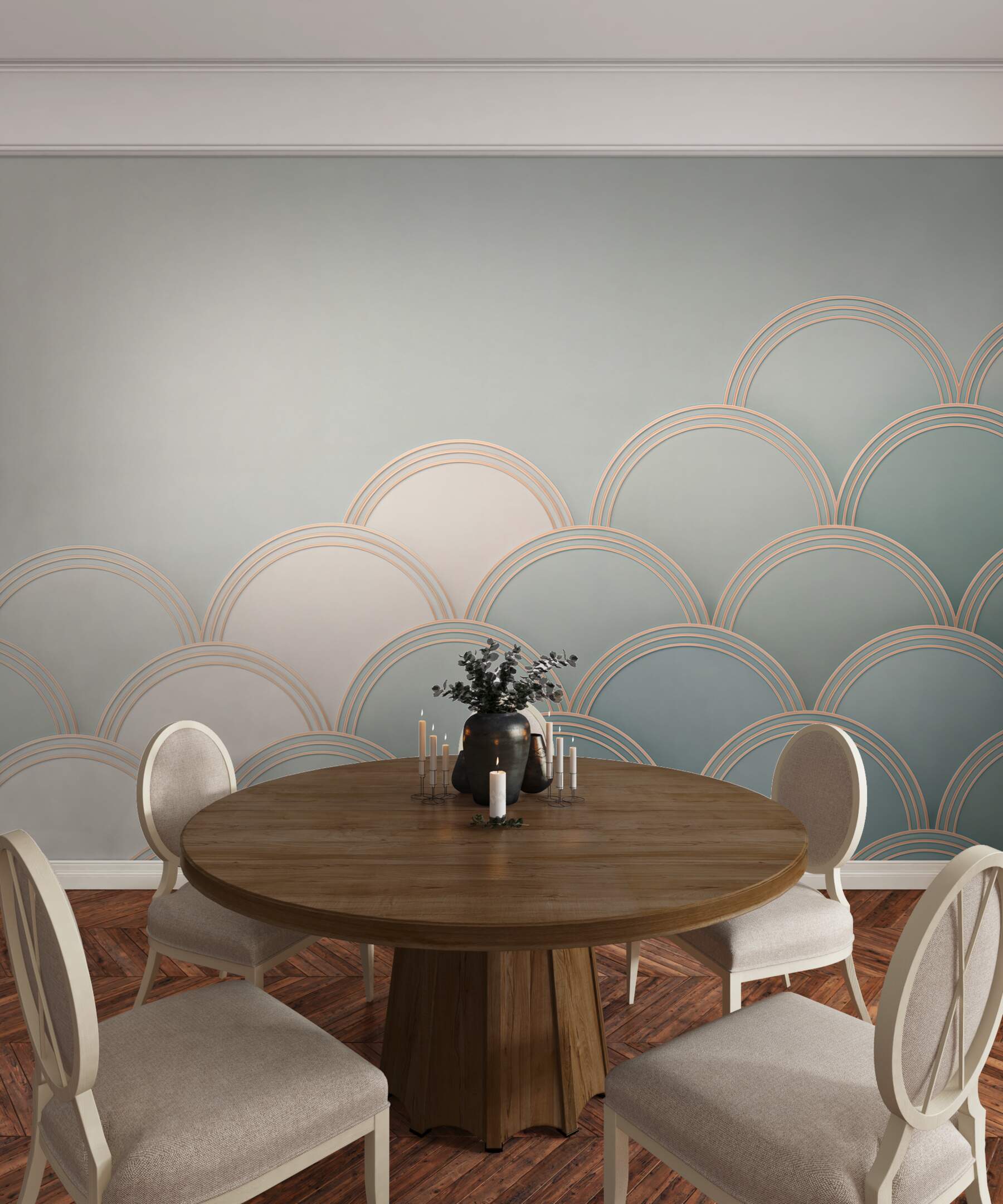 Fototapeta geometryczne łuki pastelowe beżowo niebieskie art déco?v23