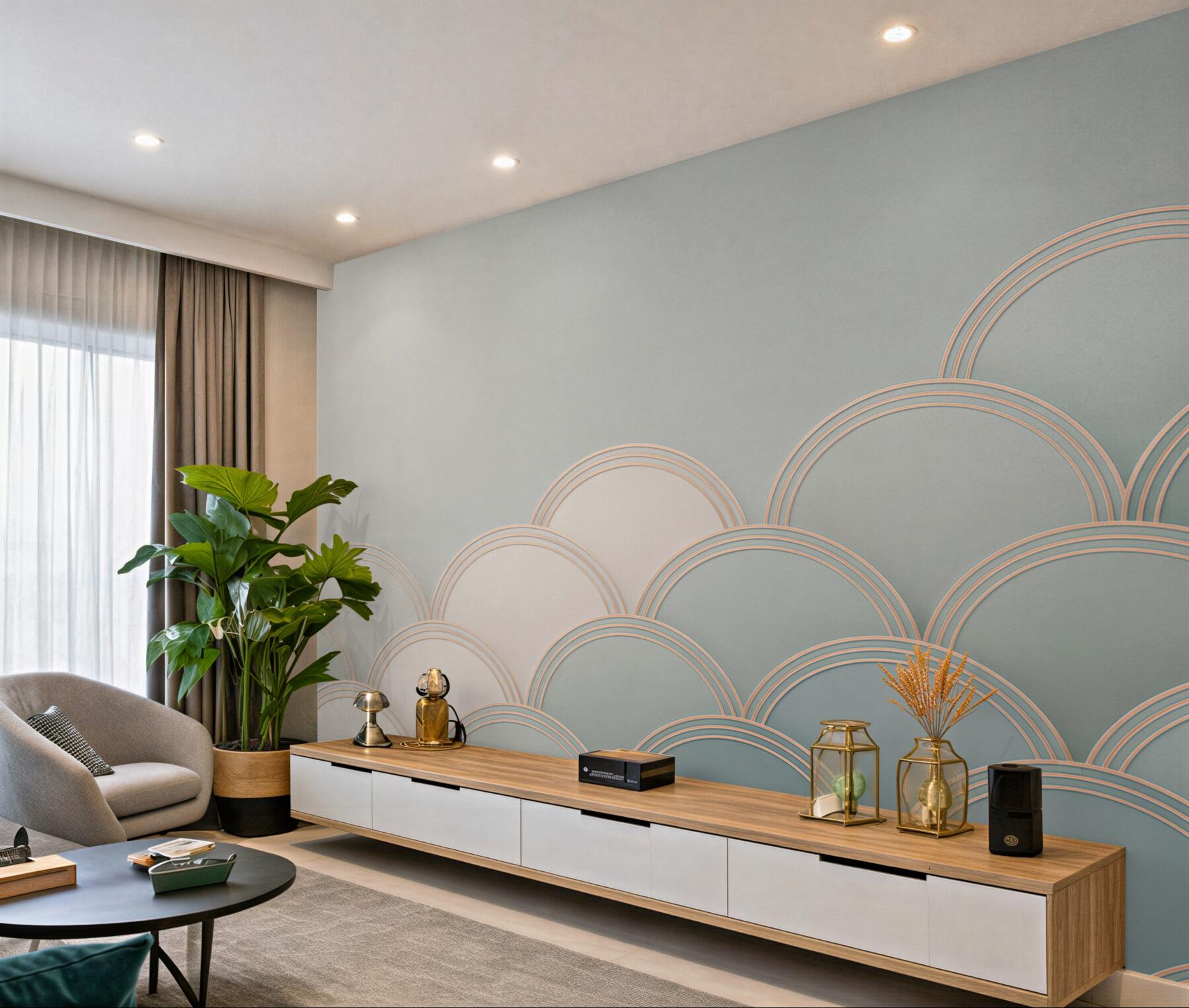 Fototapeta geometryczne łuki pastelowe beżowo niebieskie art déco?v23