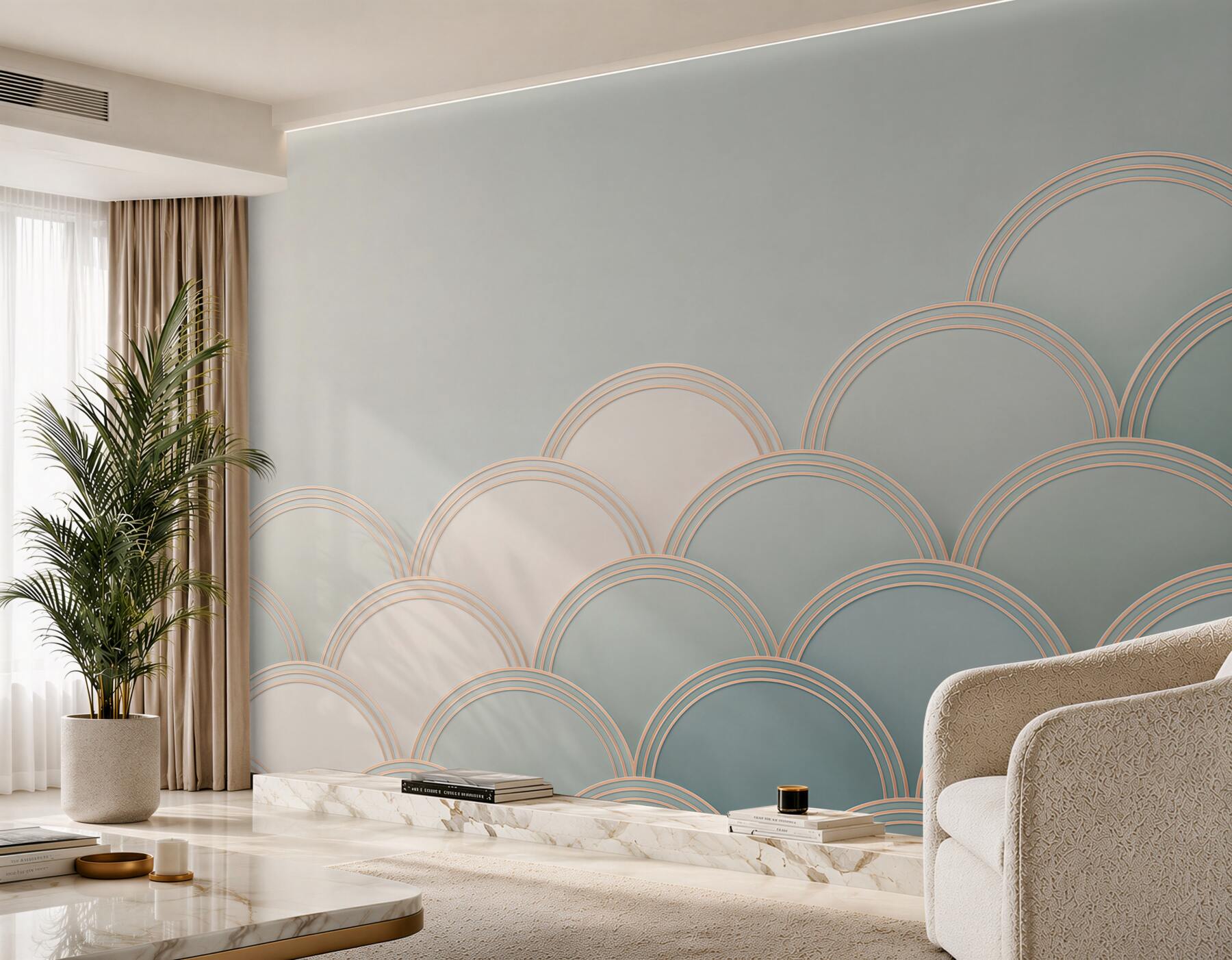 Fototapeta geometryczne łuki pastelowe beżowo niebieskie art déco?v23