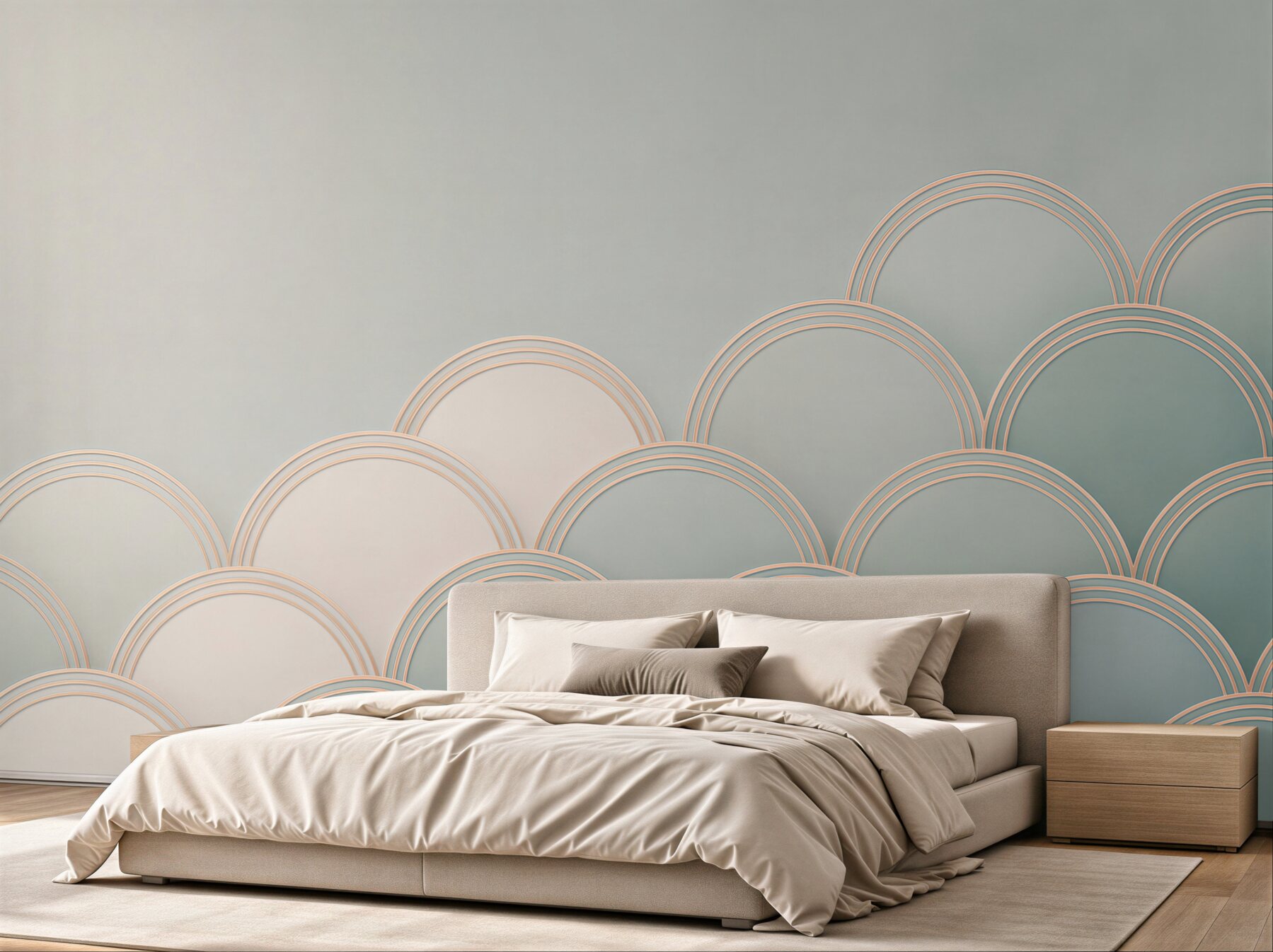 Fototapeta geometryczne łuki pastelowe beżowo niebieskie art déco?v23