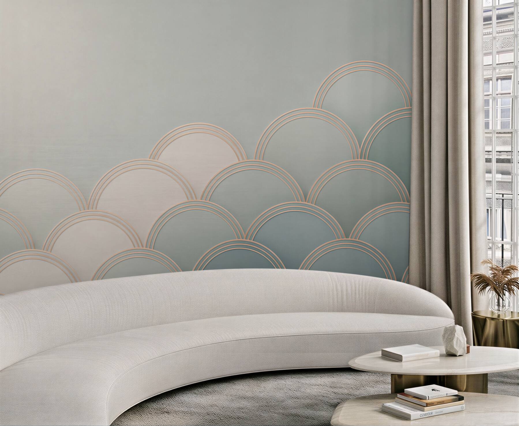 Fototapeta geometryczne łuki pastelowe beżowo niebieskie art déco