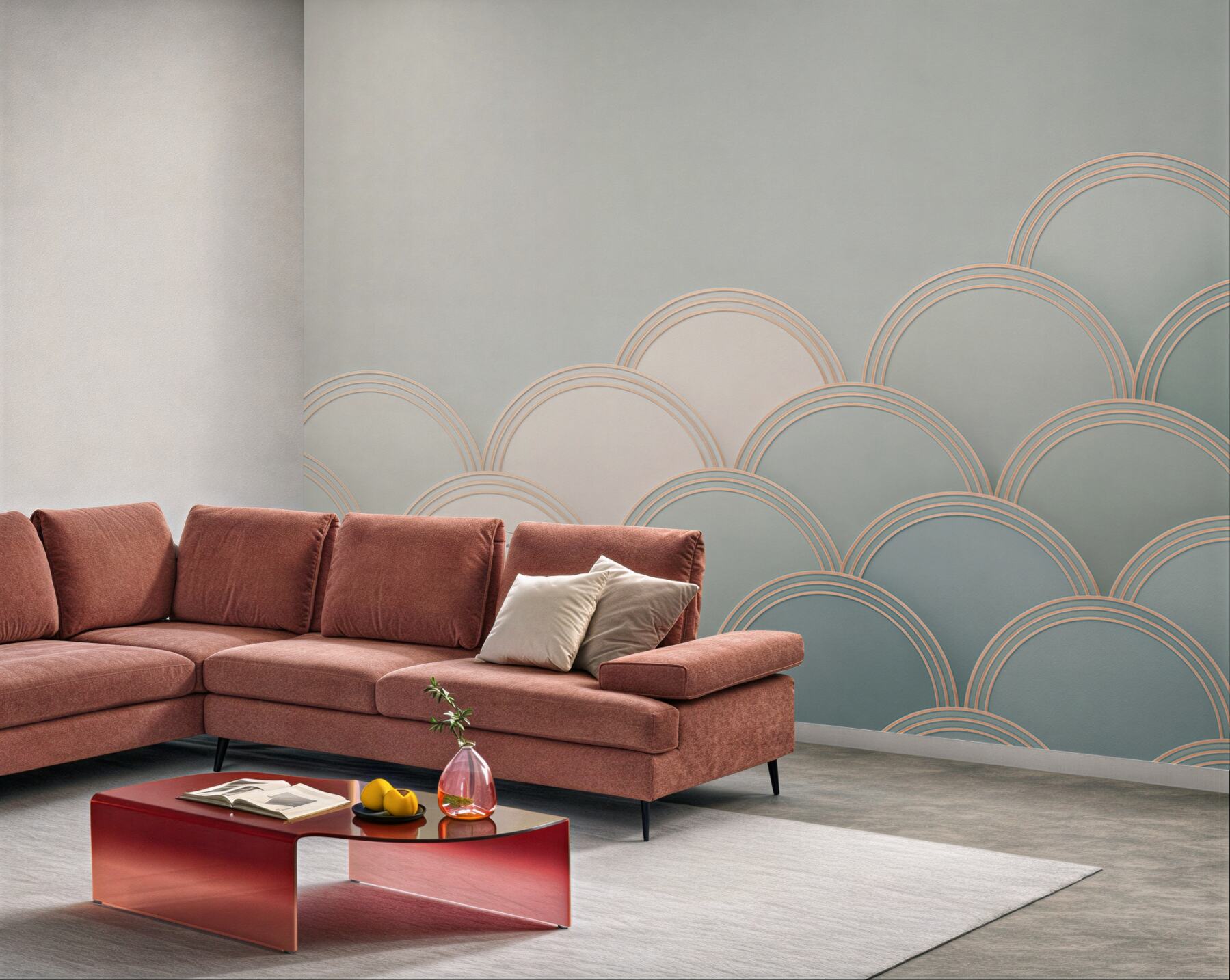 Fototapeta geometryczne łuki pastelowe beżowo niebieskie art déco?v23