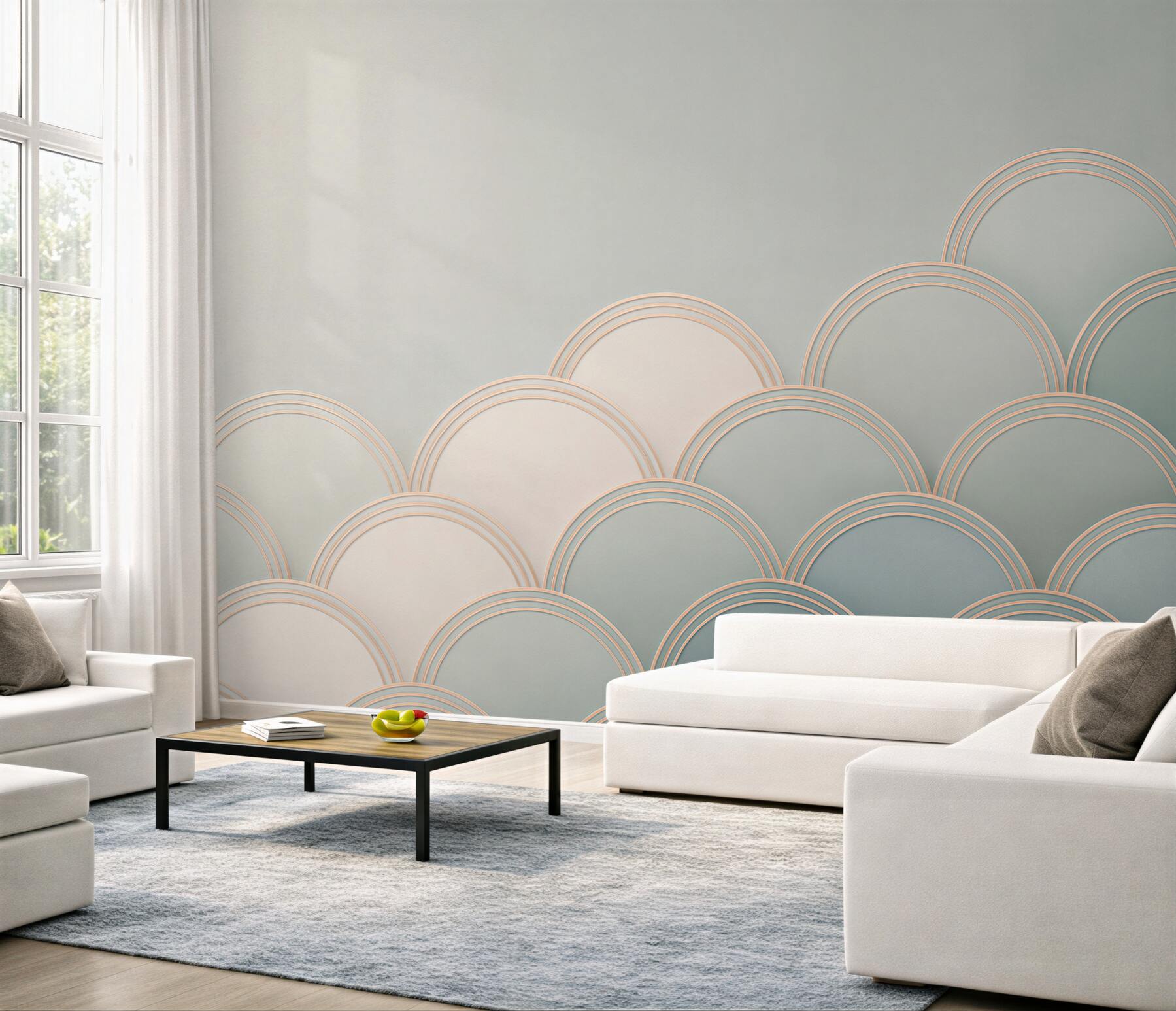 Fototapeta geometryczne łuki pastelowe beżowo niebieskie art déco?v23