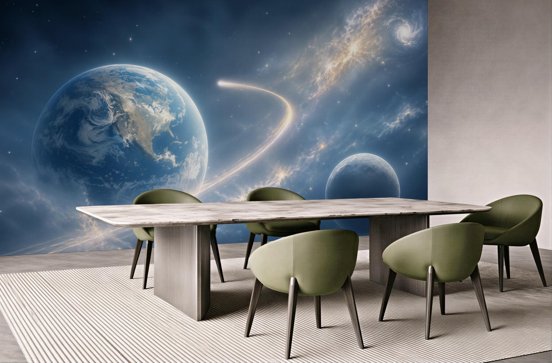 Fototapeta kosmos z planetami i galaktyką w błękitnych odcieniach?v23