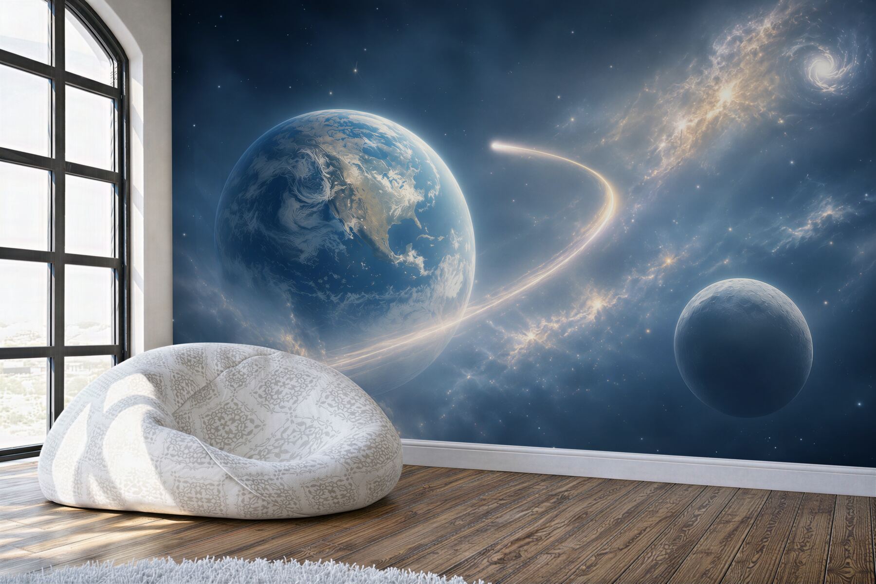 Fototapeta kosmos z planetami i galaktyką w błękitnych odcieniach?v23