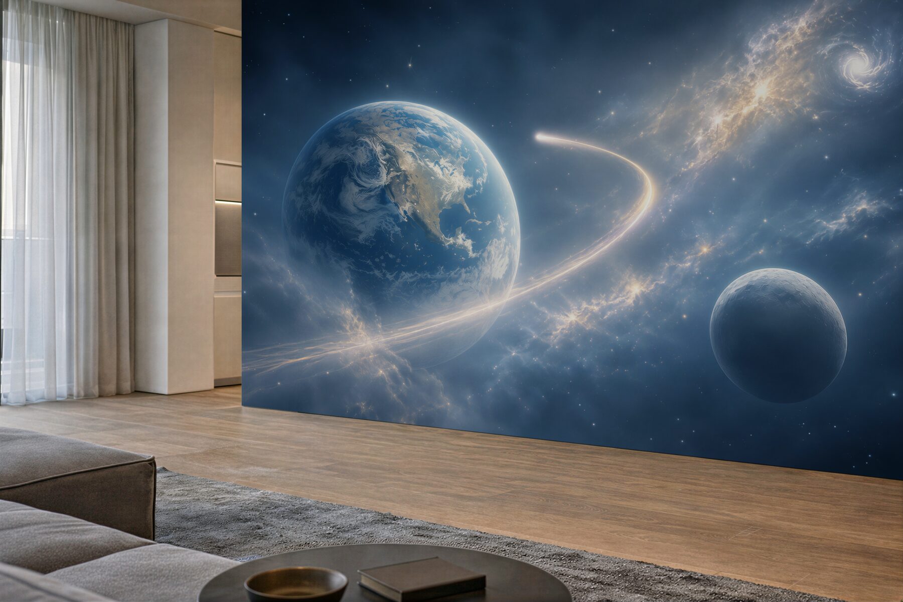 Fototapeta kosmos z planetami i galaktyką w błękitnych odcieniach?v23
