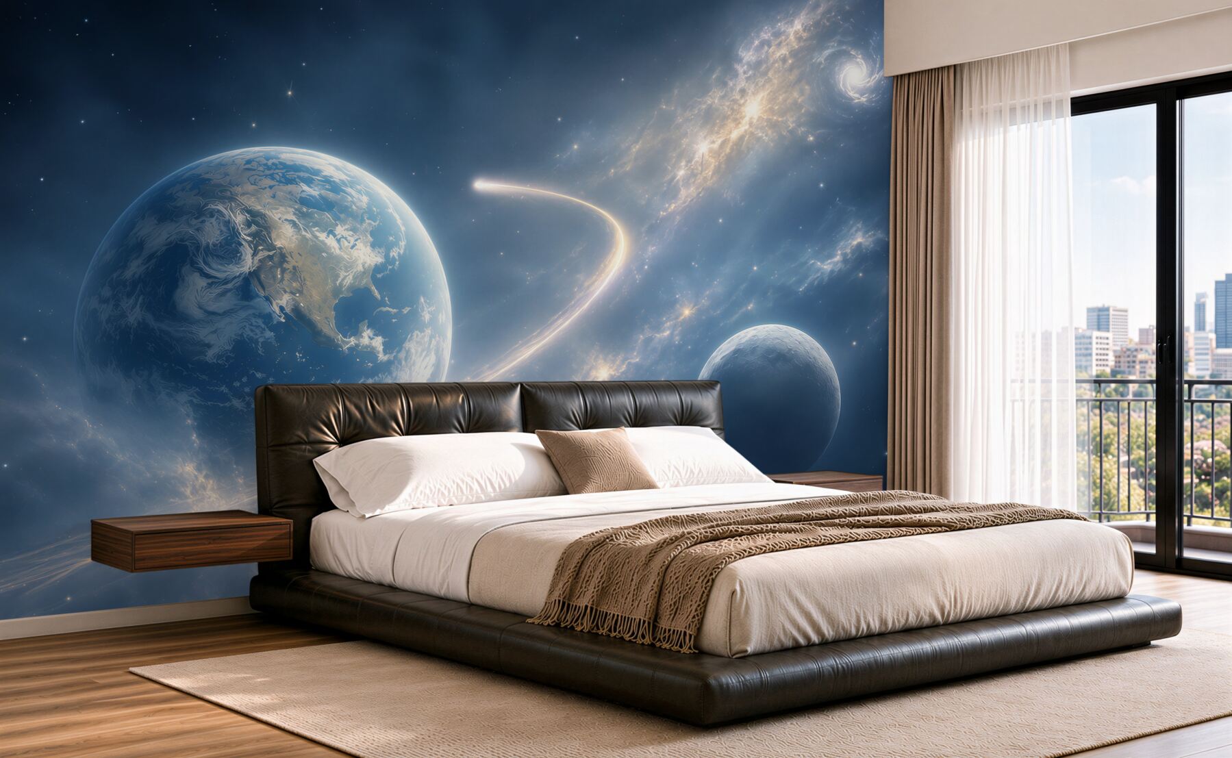 Fototapeta kosmos z planetami i galaktyką w błękitnych odcieniach?v23