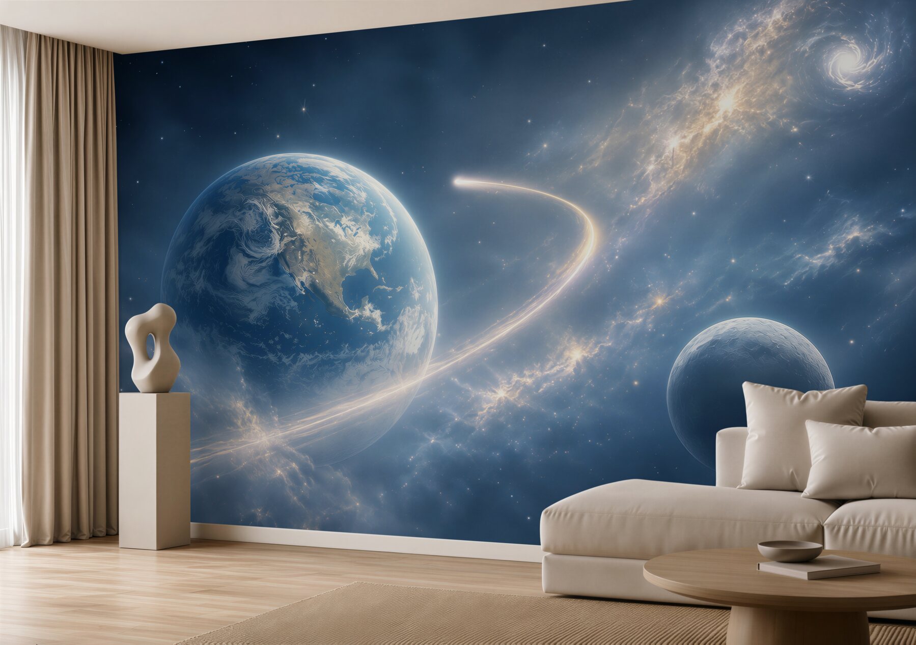 Fototapeta kosmos z planetami i galaktyką w błękitnych odcieniach?v23