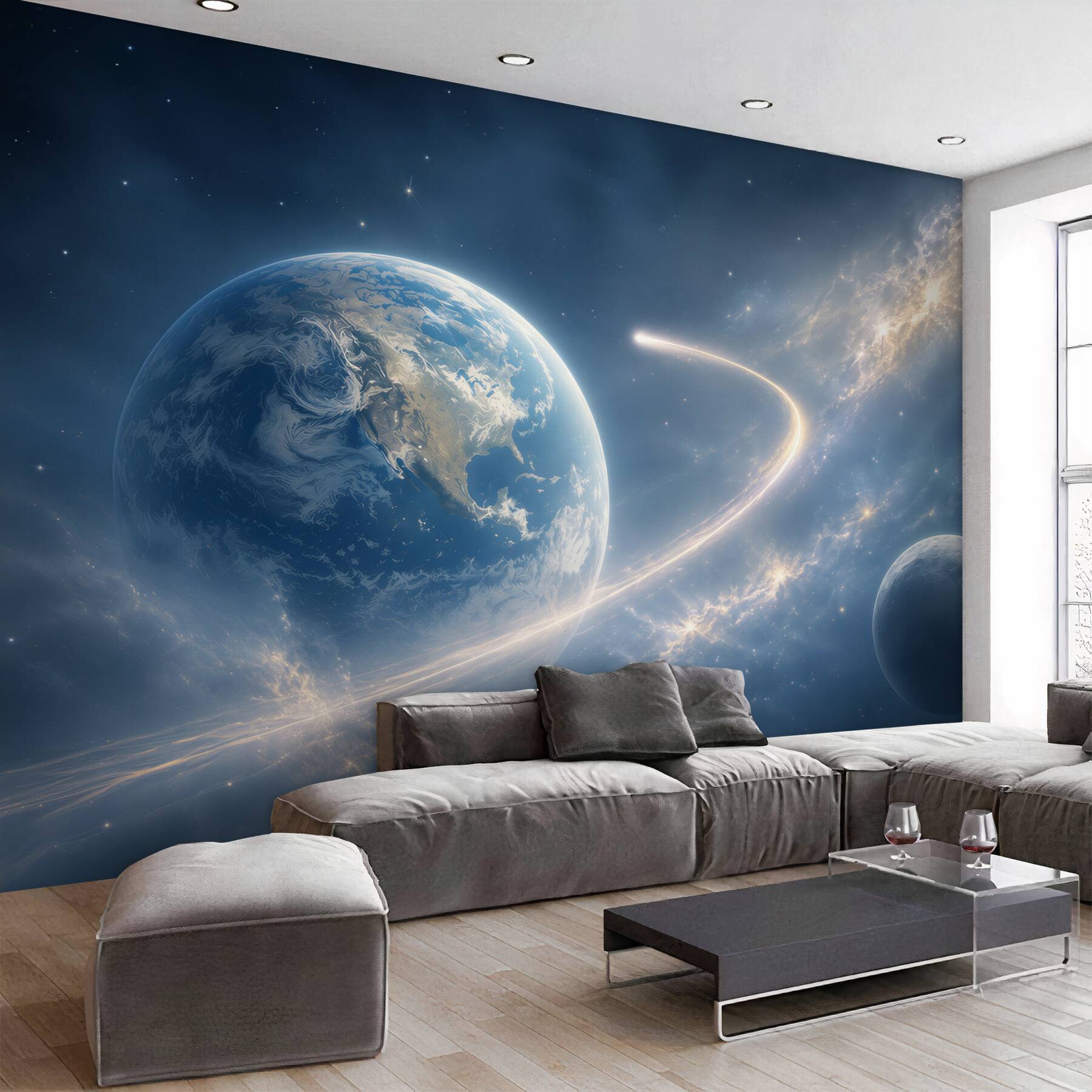 Fototapeta kosmos z planetami i galaktyką w błękitnych odcieniach?v23